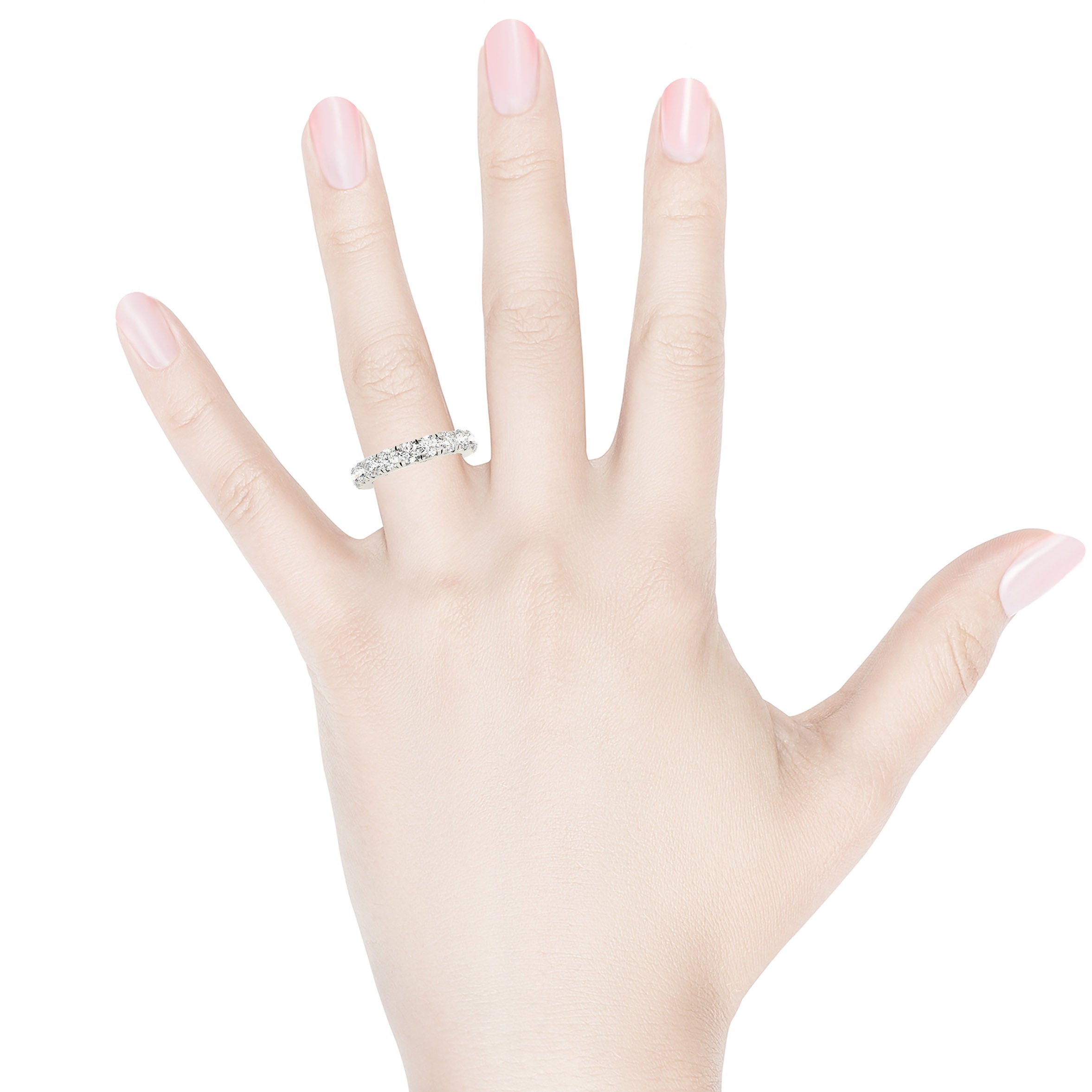 1.40 ct, French Pave Diamond Wedding Band 11 Stone Ring-in 14K/18K White, Yellow, Rose Gold and Platinum - Christmas Jewelry Gift -VIRABYANI