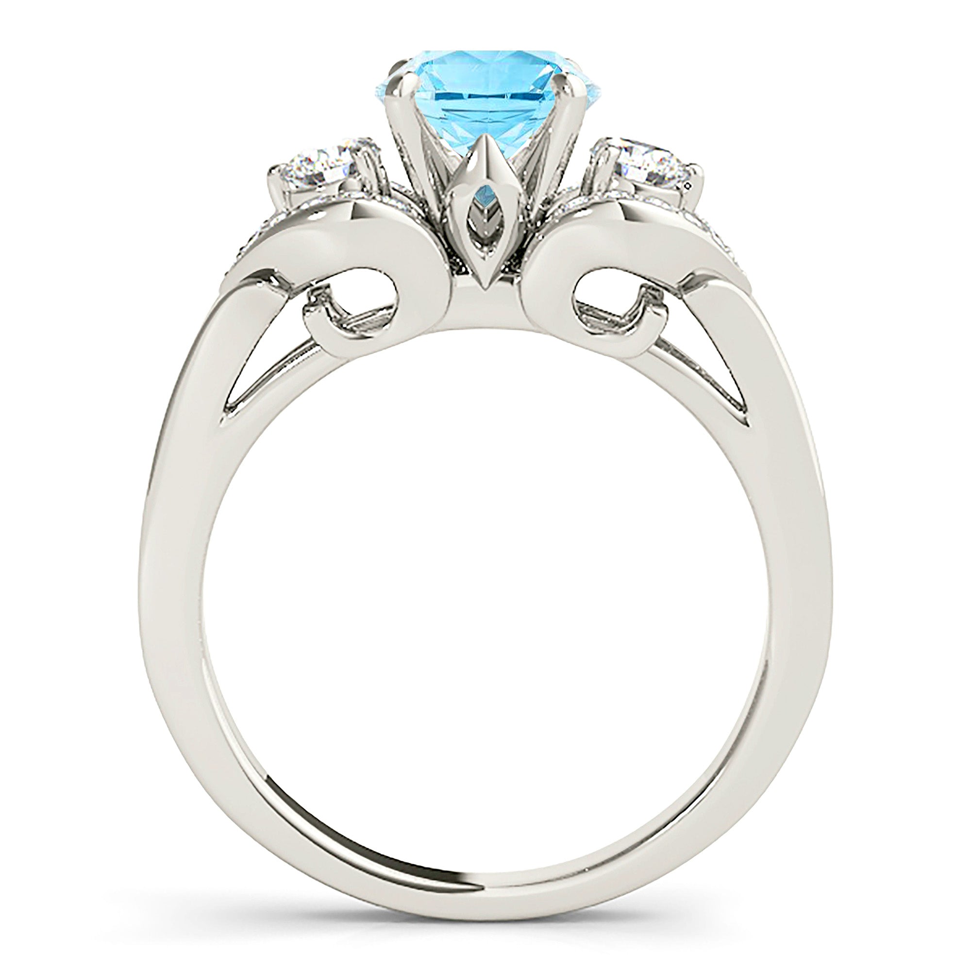 1.10 ct. Genuine Aquamarine Three Stone Style Side Heart Vintage Ring 0.40 ctw. Diamonds-VIRABYANI