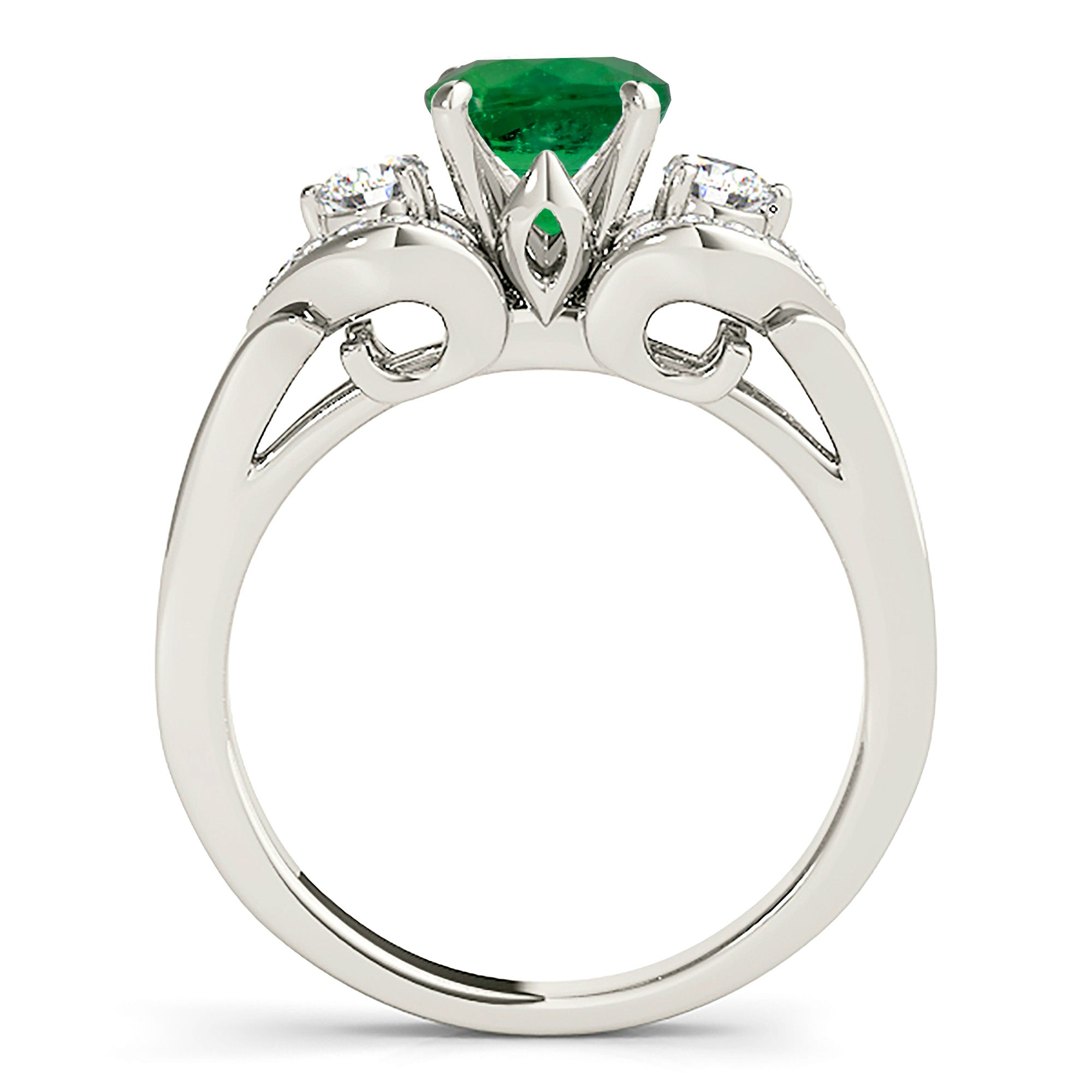 1.14 ct. Genuine Emerald Three Stone Style Side Heart Halo 0.40 ctw. Diamonds-in 14K/18K White, Yellow, Rose Gold and Platinum - Christmas Jewelry Gift -VIRABYANI