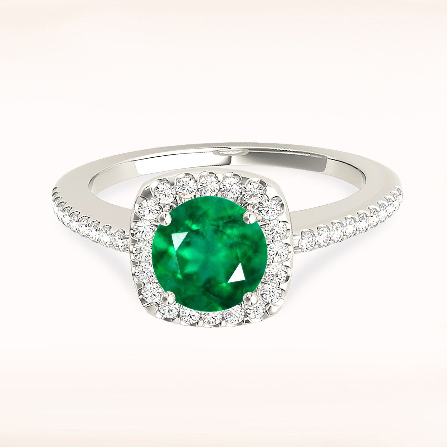 1.68 ct. Genuine Emerald Ring With 0.25 ctw. Diamond Halo And Thin Diamond Shank-VIRABYANI