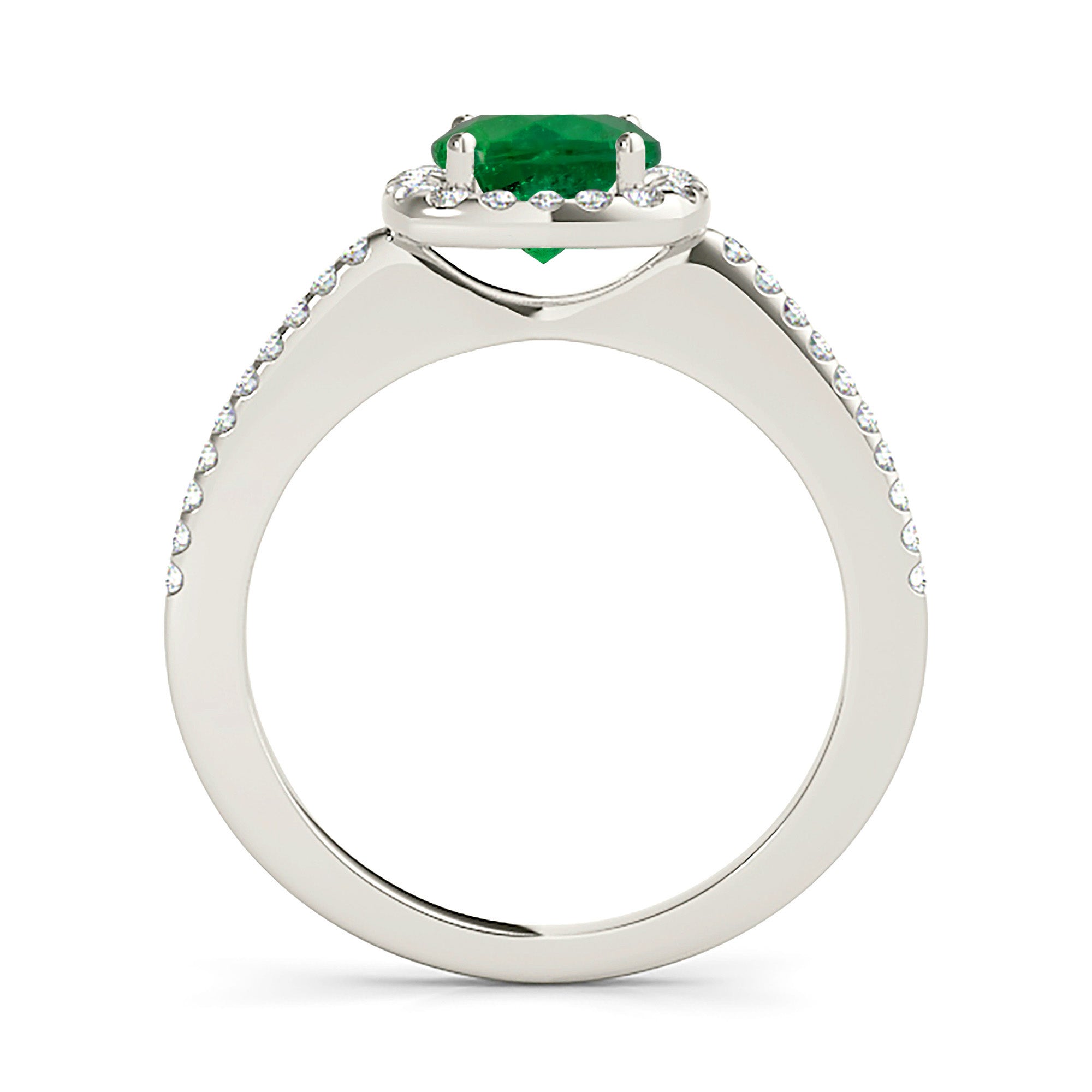 1.68 ct. Genuine Emerald Ring With 0.25 ctw. Diamond Halo And Thin Diamond Shank-VIRABYANI