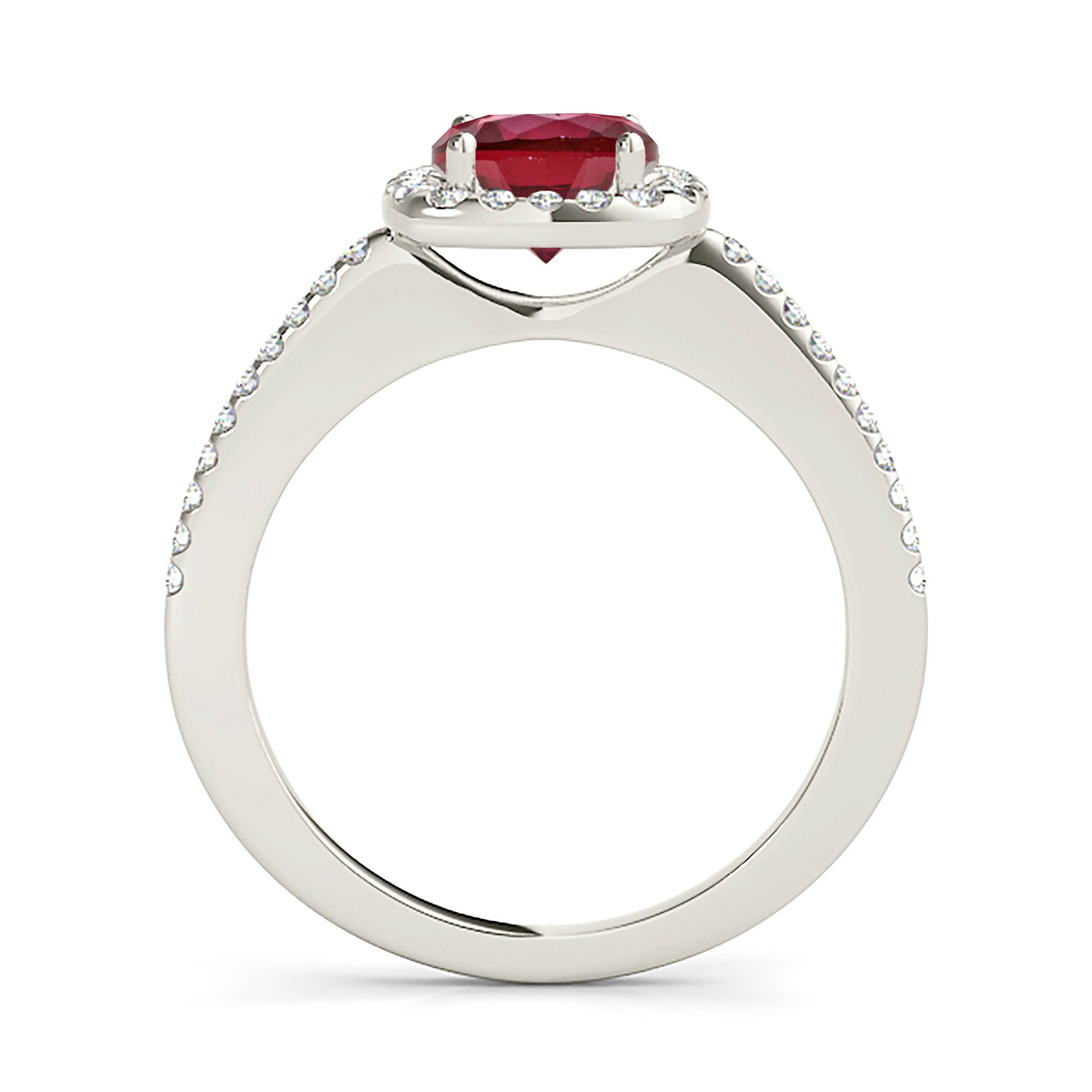 1.45 ct. Genuine Ruby Ring With 0.25 ctw. Diamond Cushion Halo And Delicate Diamond Band-VIRABYANI