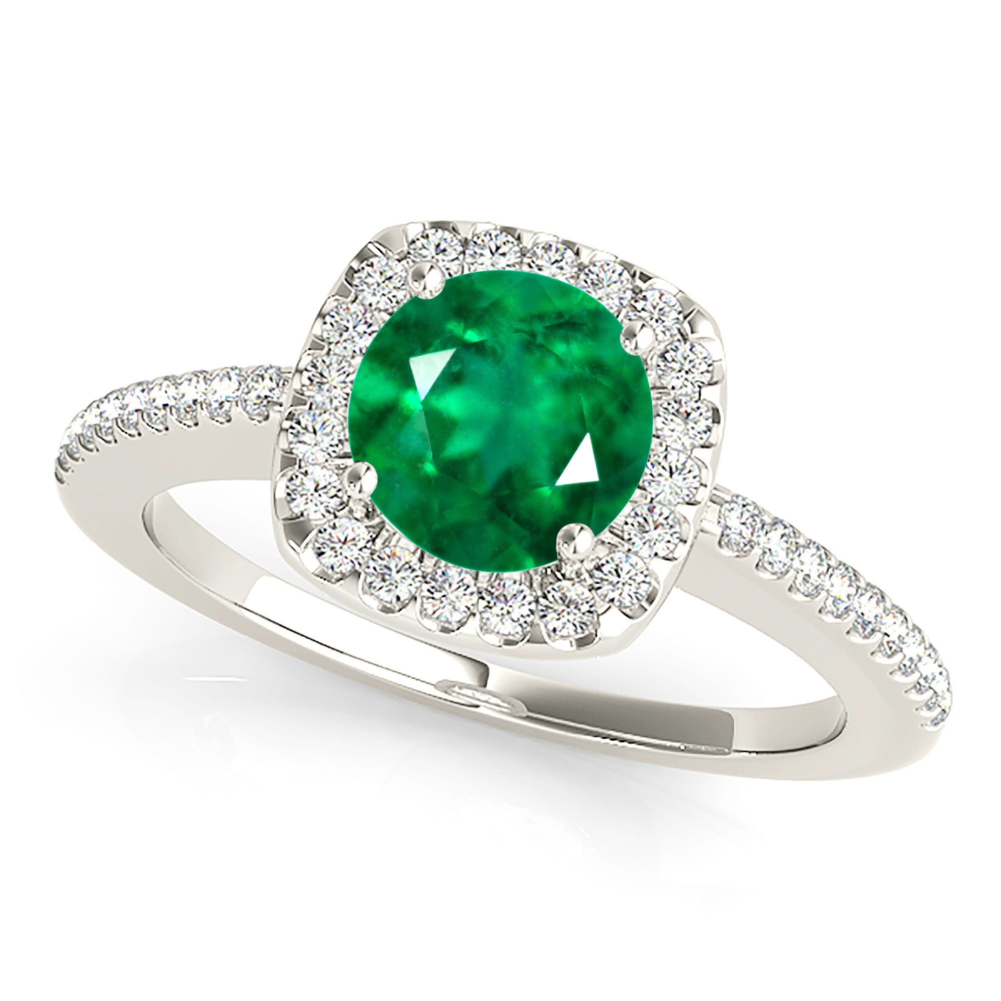 1.68 ct. Genuine Emerald Ring With 0.25 ctw. Diamond Halo And Thin Diamond Shank-VIRABYANI