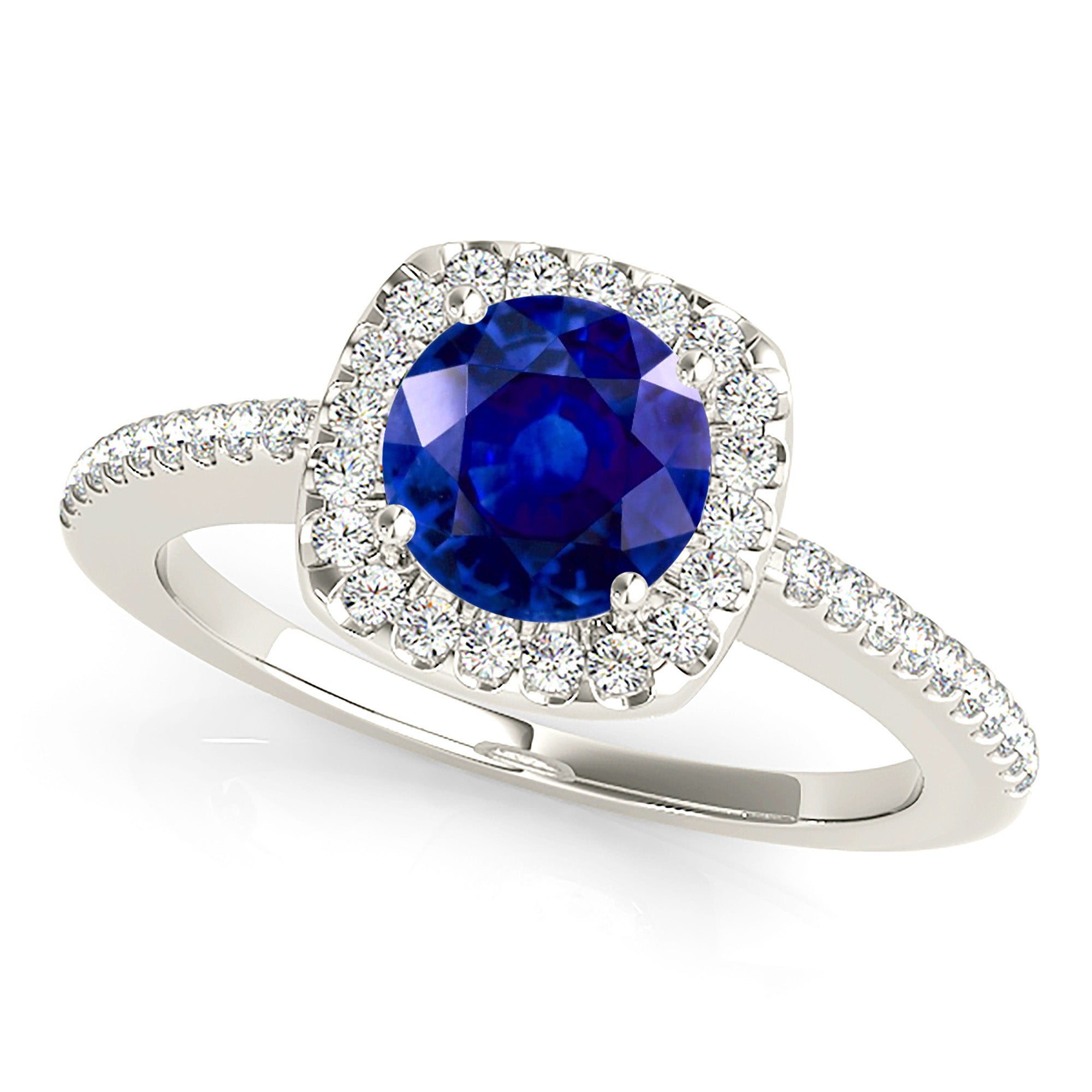 1.46 ct. Genuine Blue Sapphire Halo Ring with 0.25 ctw. Side Diamonds-in 14K/18K White, Yellow, Rose Gold and Platinum - Christmas Jewelry Gift -VIRABYANI