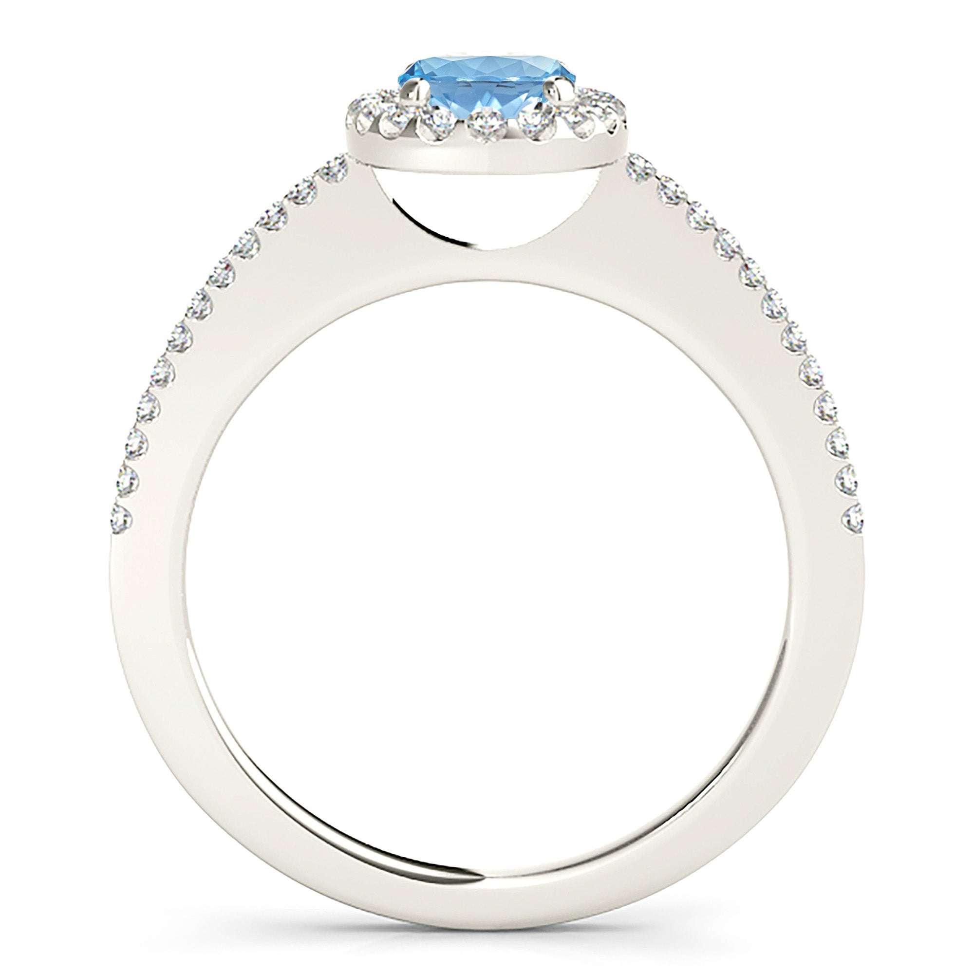 0.97 ct. Genuine Oval Aquamarine Ring With 0.20 ctw. Diamond Halo and Delicate Diamond Band | Oval Blue Aquamarine Halo Ring-VIRABYANI