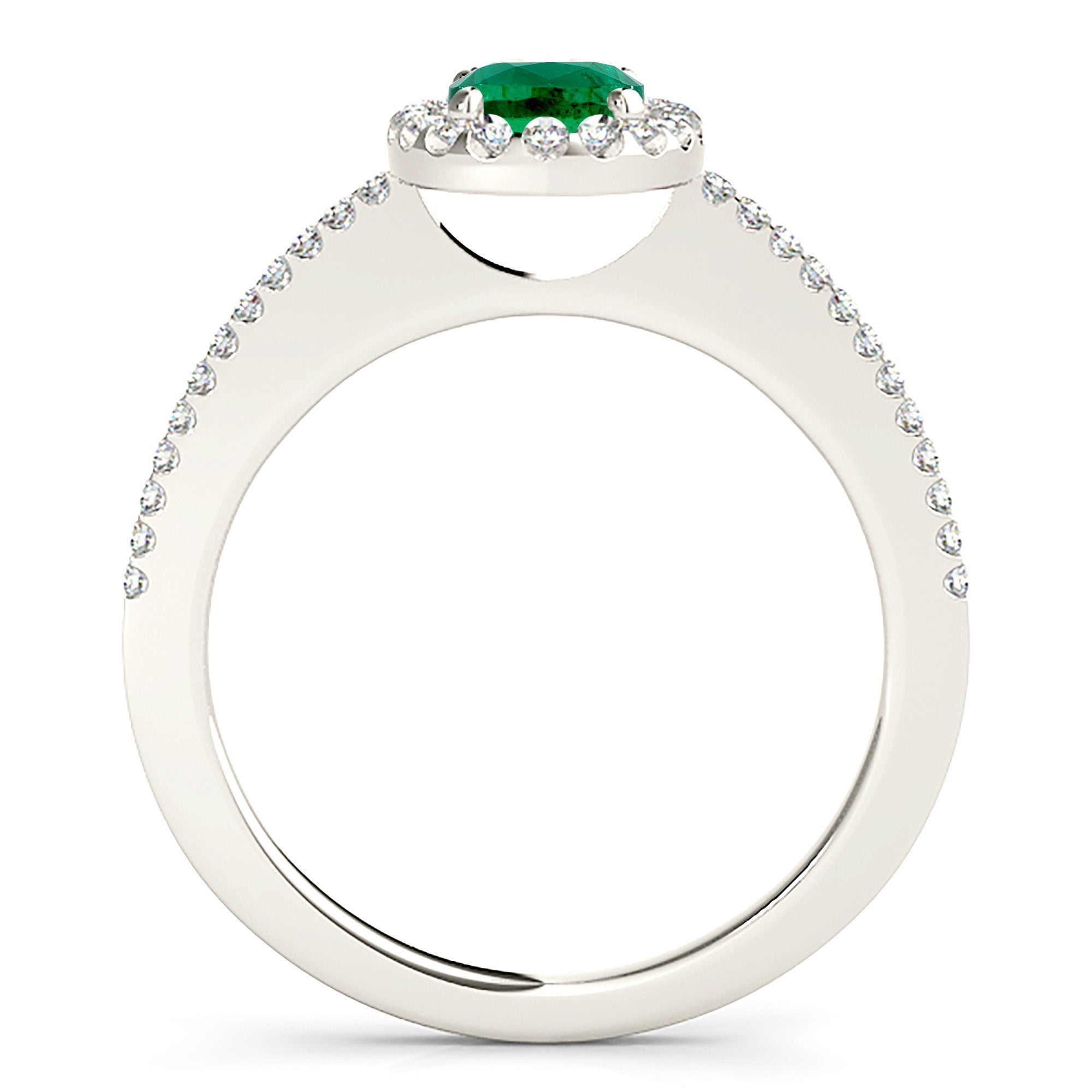 0.98 ct. Genuine Oval Emerald Ring With 0.20 ctw. Diamond Halo and Diamond Thin Shank-VIRABYANI