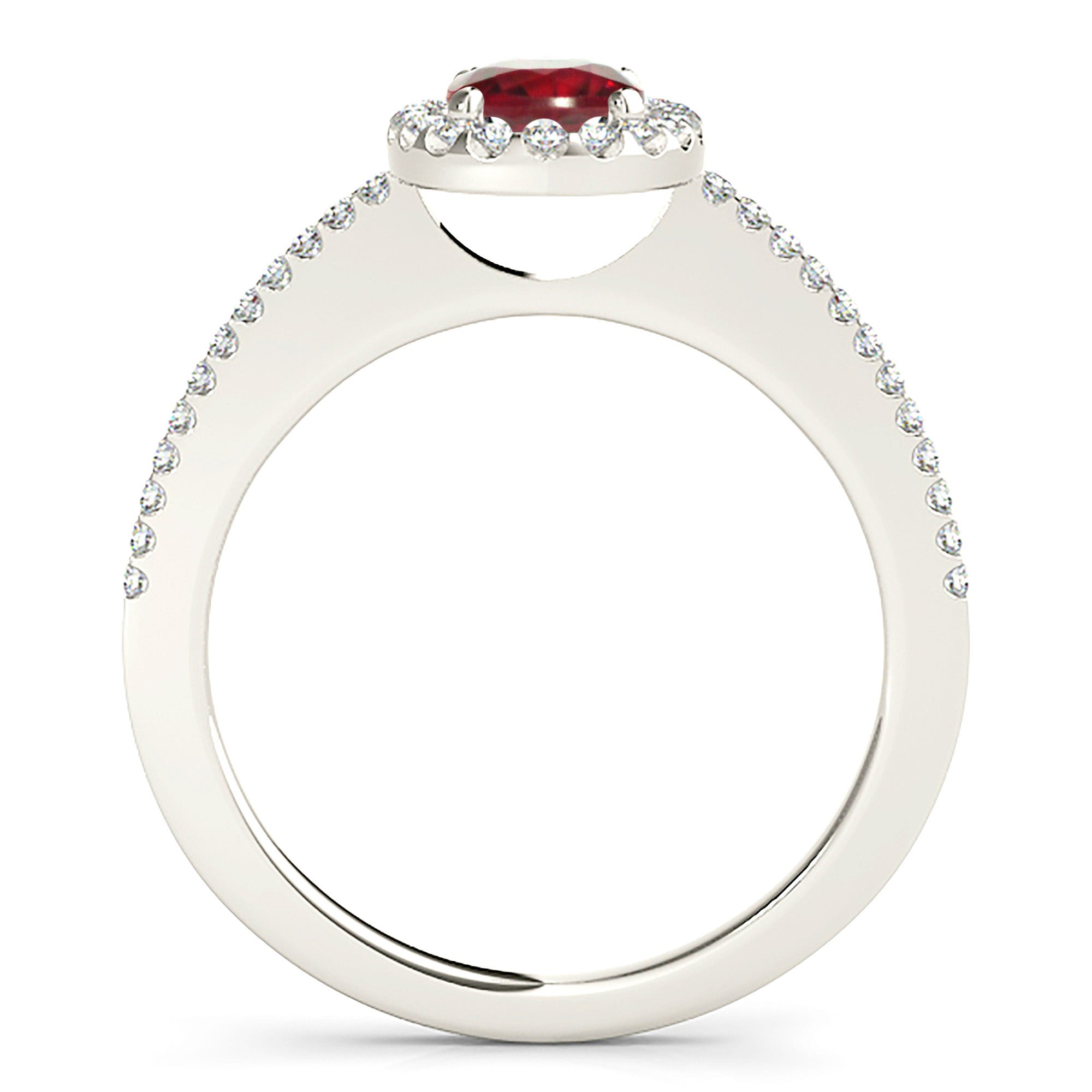 1.00 ct. Genuine Oval Ruby Ring With 0.20 ctw. Diamond Halo And Delicate Diamond Band-VIRABYANI