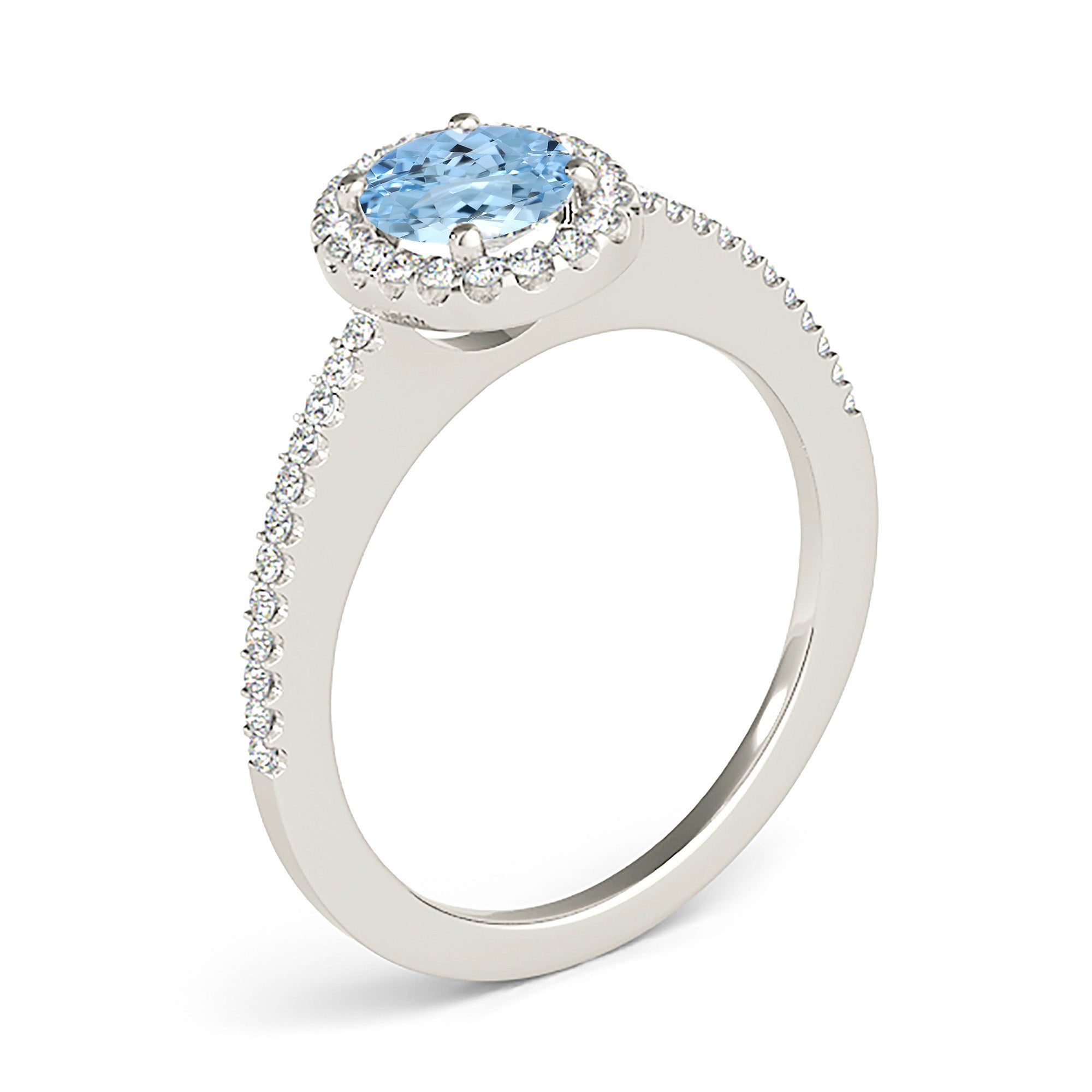 0.97 ct. Genuine Oval Aquamarine Ring With 0.20 ctw. Diamond Halo and Delicate Diamond Band | Oval Blue Aquamarine Halo Ring-VIRABYANI