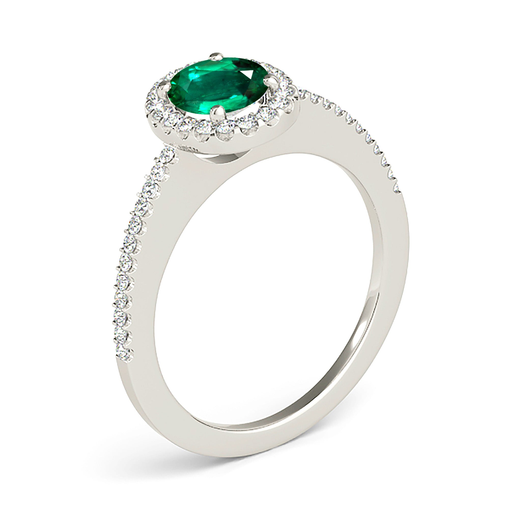 0.98 ct. Genuine Oval Emerald Ring With 0.20 ctw. Diamond Halo and Diamond Thin Shank-VIRABYANI