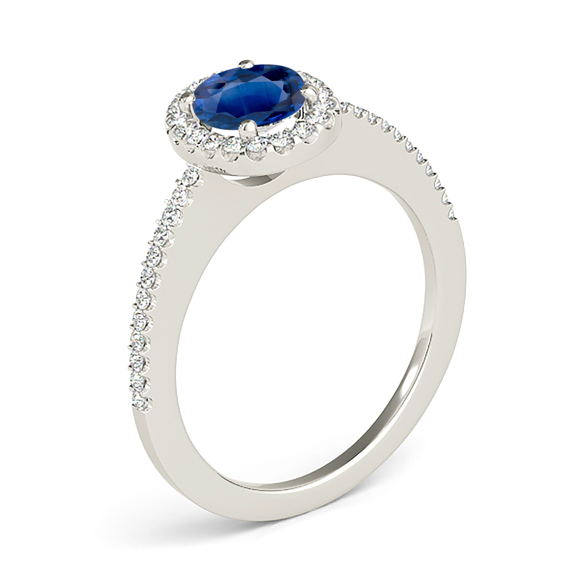 1.00 ct. Genuine Blue Oval Sapphire Ring With 0.20 ctw. Diamond Halo, Thin Diamond Band, Open Gallery | Natural Sapphire And Diamond Ring-VIRABYANI