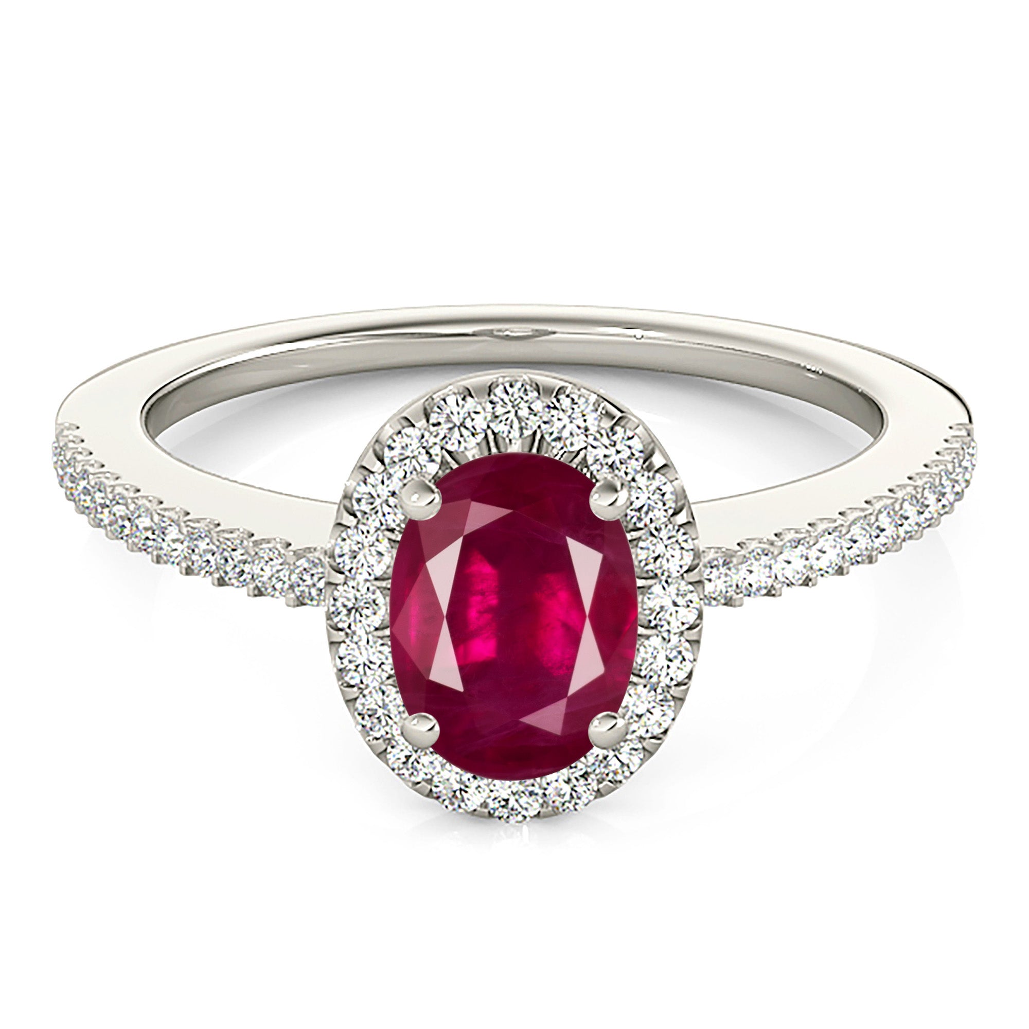 1.00 ct. Genuine Oval Ruby Ring With 0.20 ctw. Diamond Halo And Delicate Diamond Band-VIRABYANI