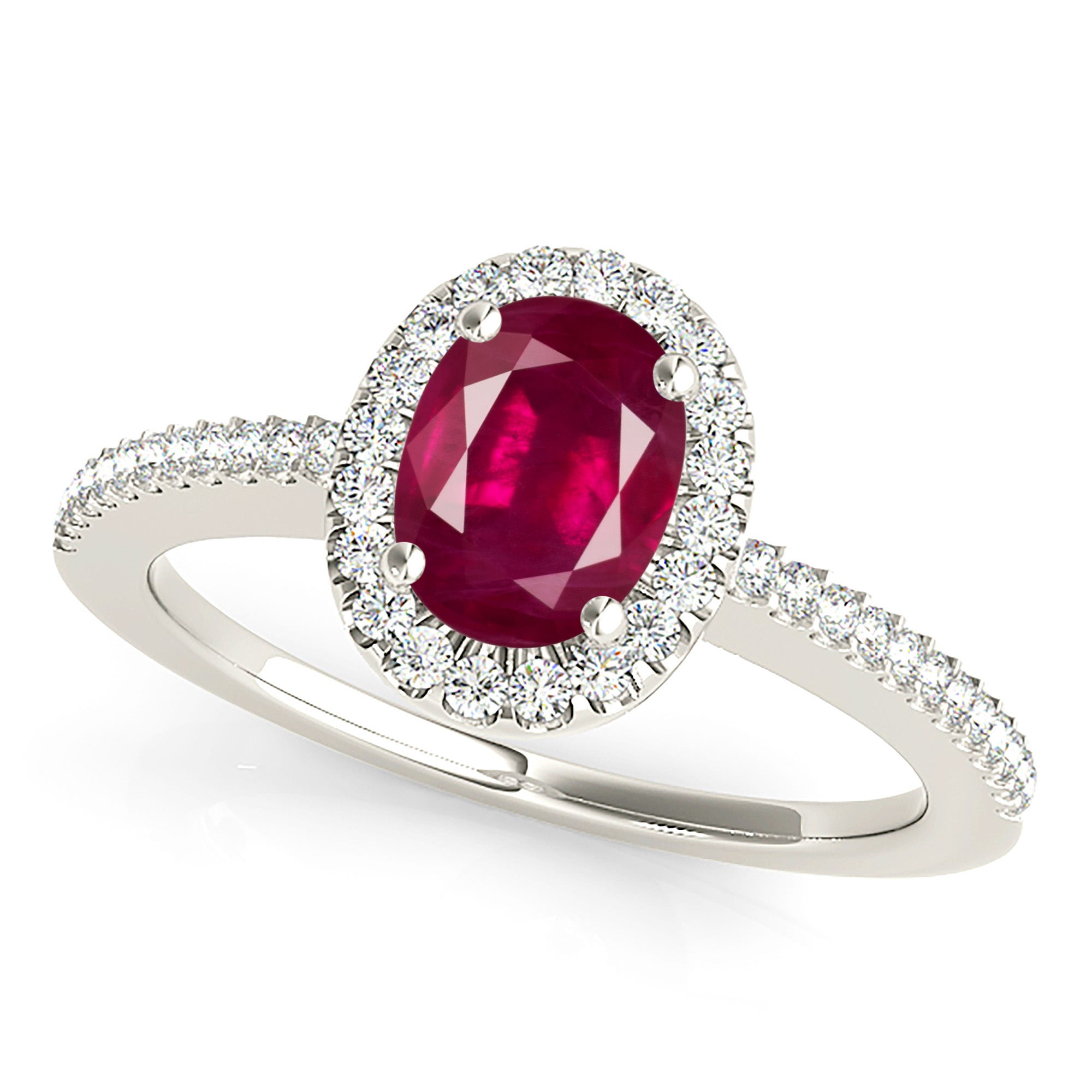 1.00 ct. Genuine Oval Ruby Ring With 0.20 ctw. Diamond Halo And Delicate Diamond Band-in 14K/18K White, Yellow, Rose Gold and Platinum - Christmas Jewelry Gift -VIRABYANI