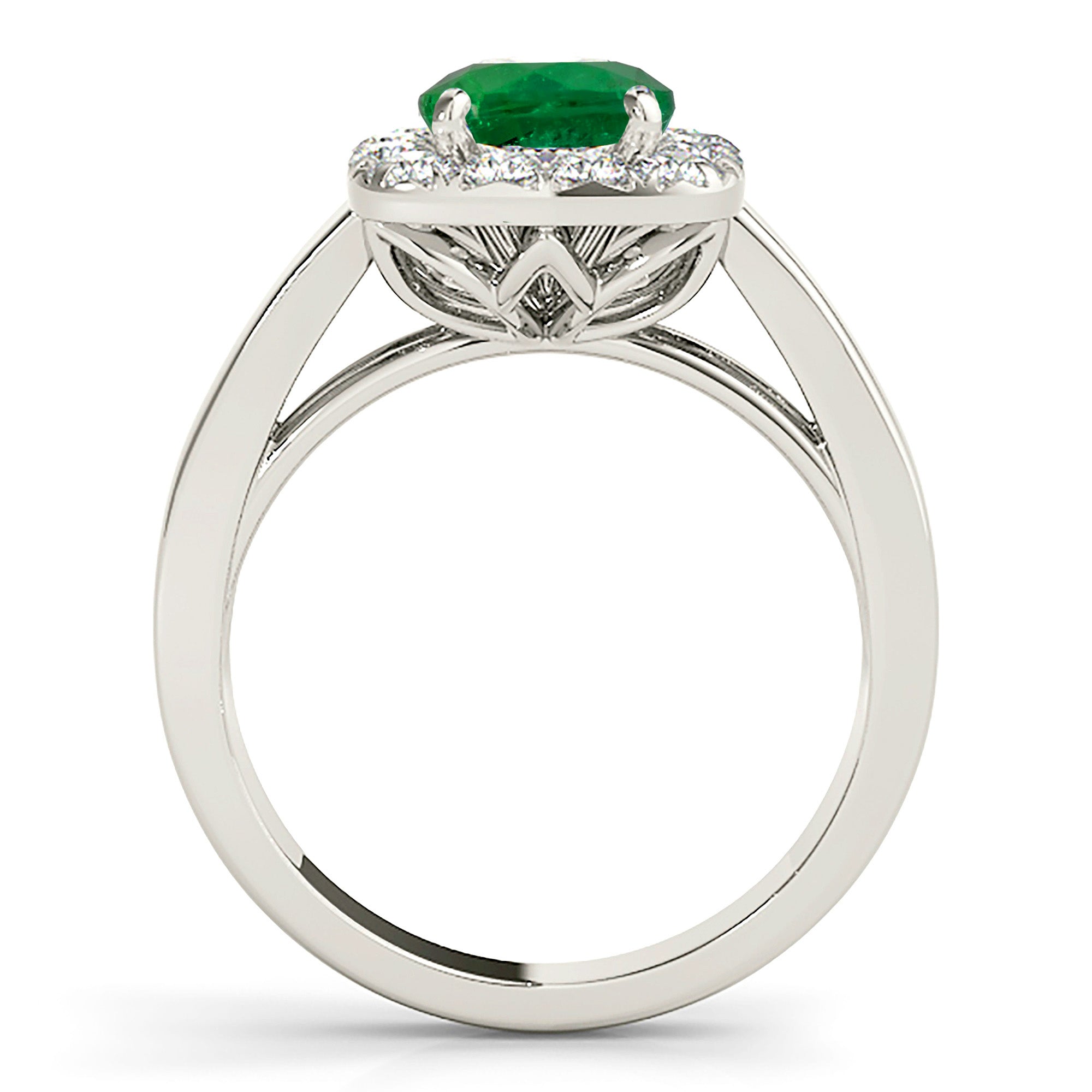 2.00 ct. Genuine Emerald Ring with 0.50 ctw. Diamond Halo,Flower Basket with Plain Band-VIRABYANI
