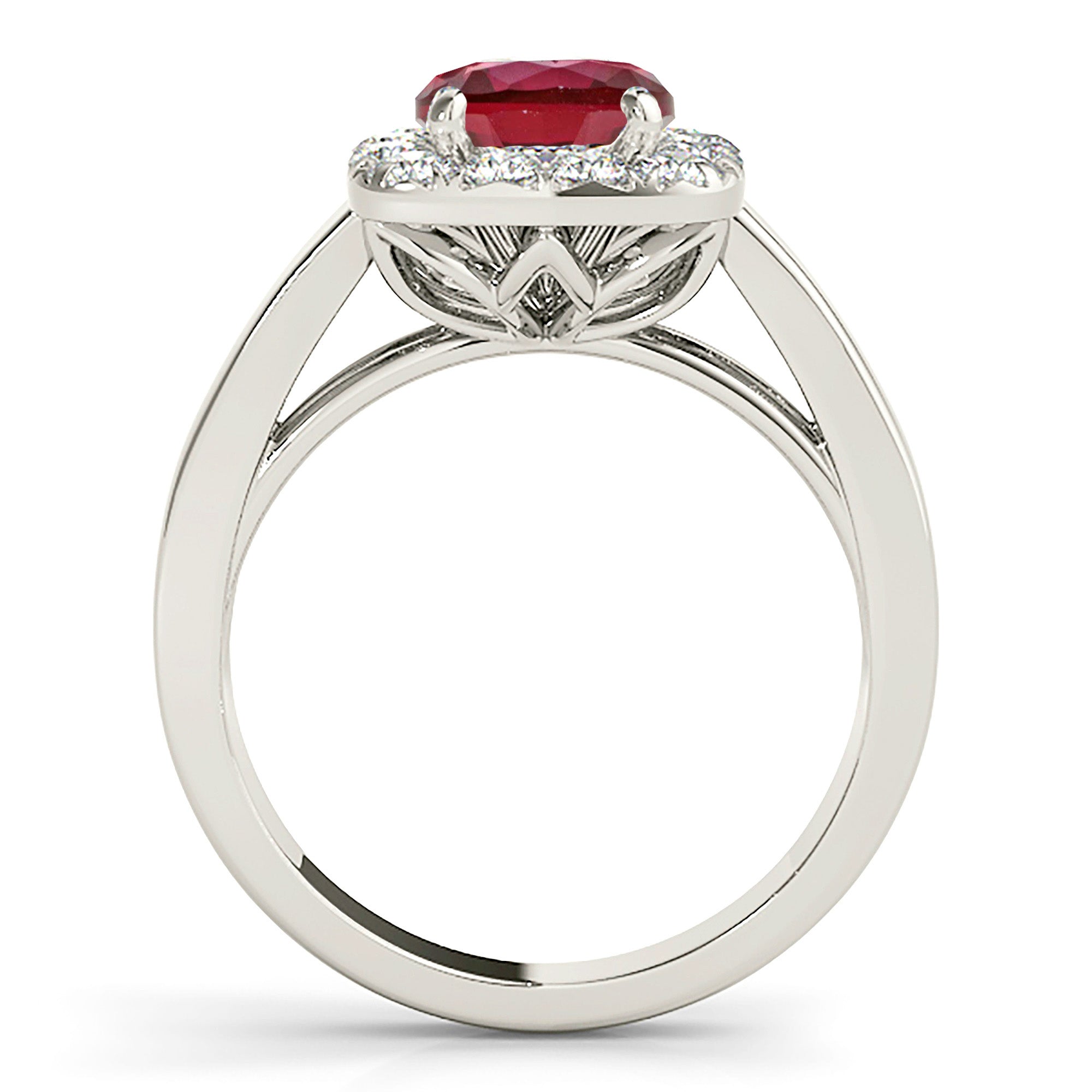 2.35 ct. Genuine Ruby Ring With 0.50 ctw. Diamond Cushion Halo and Solid Gold Solitaire Band-in 14K/18K White, Yellow, Rose Gold and Platinum - Christmas Jewelry Gift -VIRABYANI