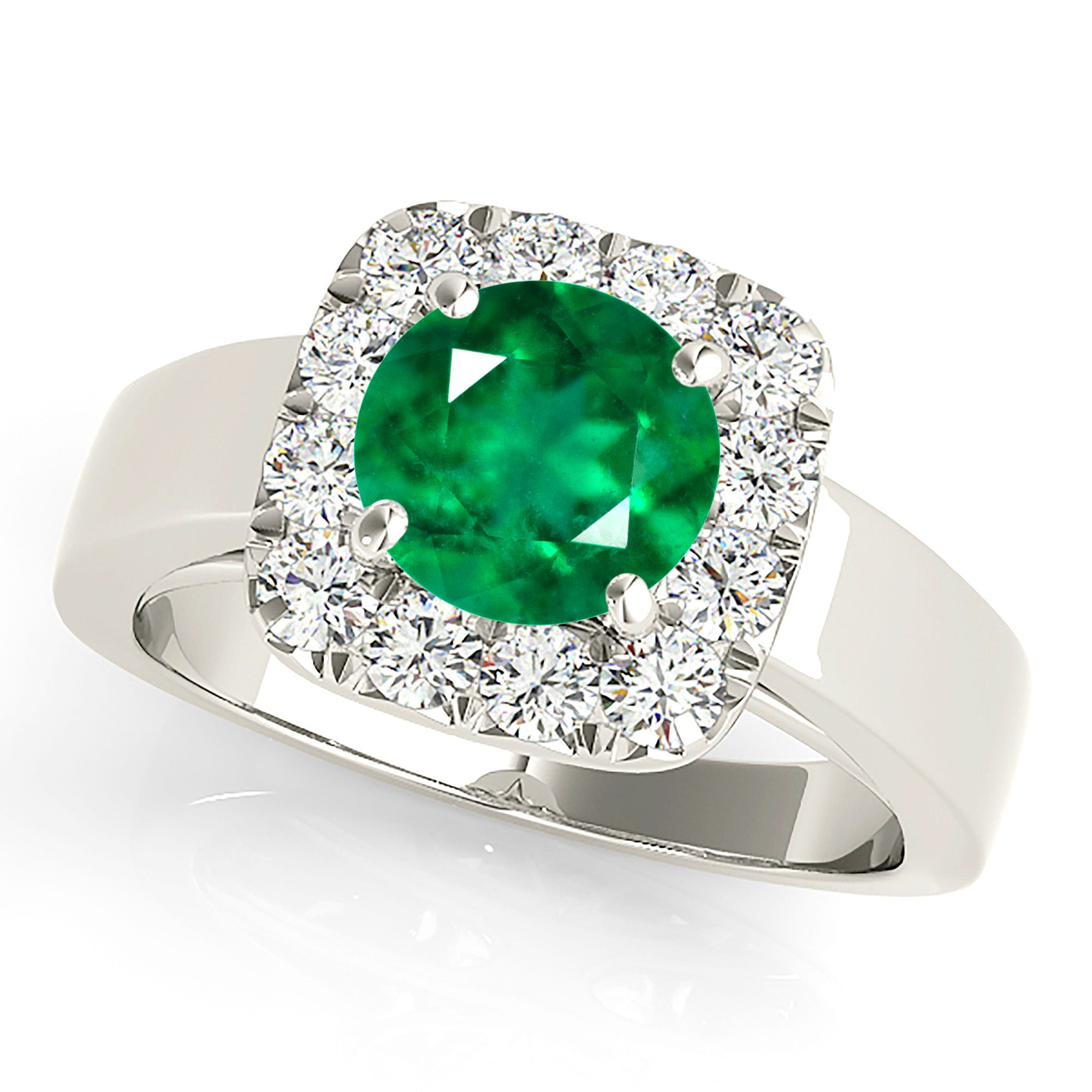 2.00 ct. Genuine Emerald Ring with 0.50 ctw. Diamond Halo,Flower Basket with Plain Band-VIRABYANI