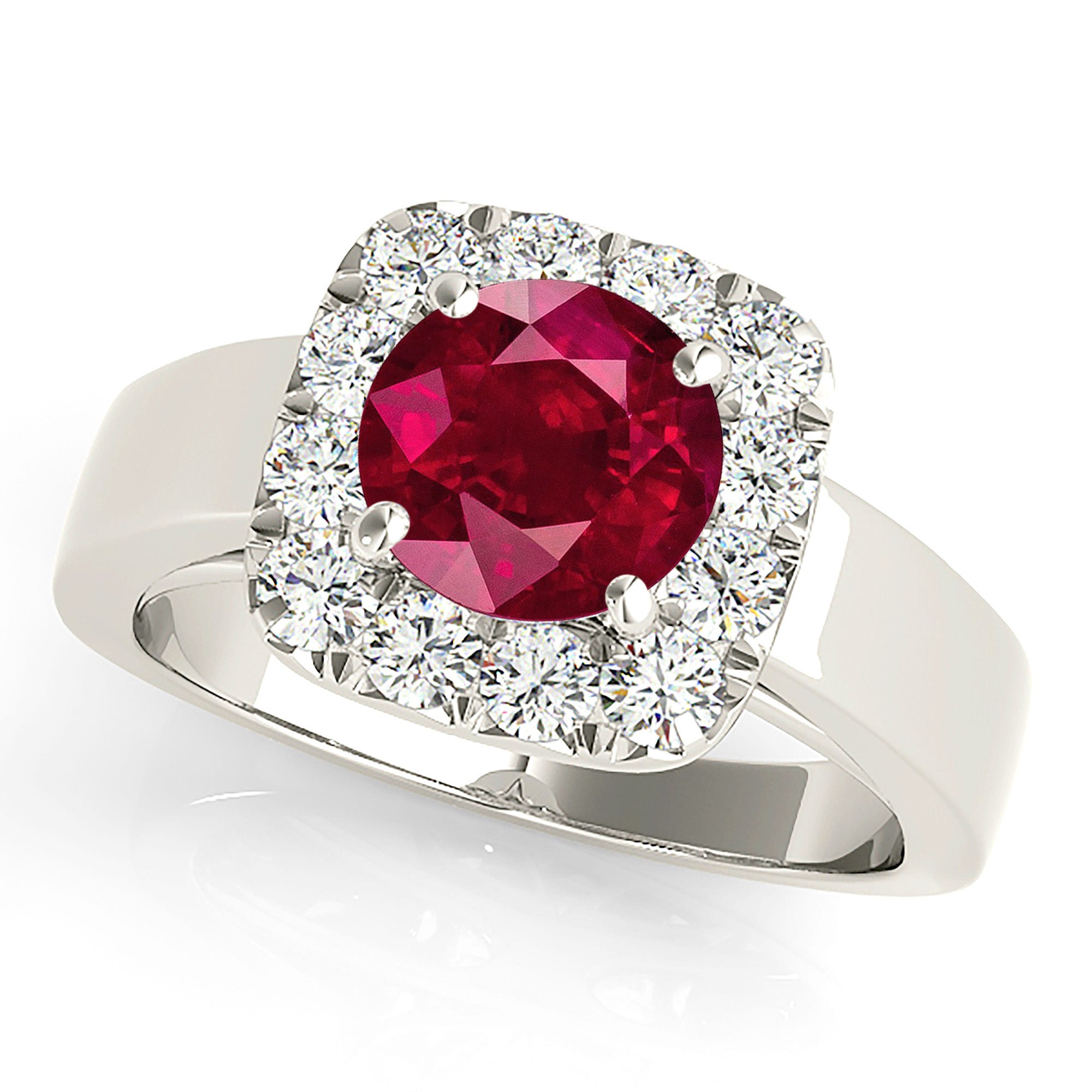 2.35 ct. Genuine Ruby Ring With 0.50 ctw. Diamond Cushion Halo and Solid Gold Solitaire Band-VIRABYANI