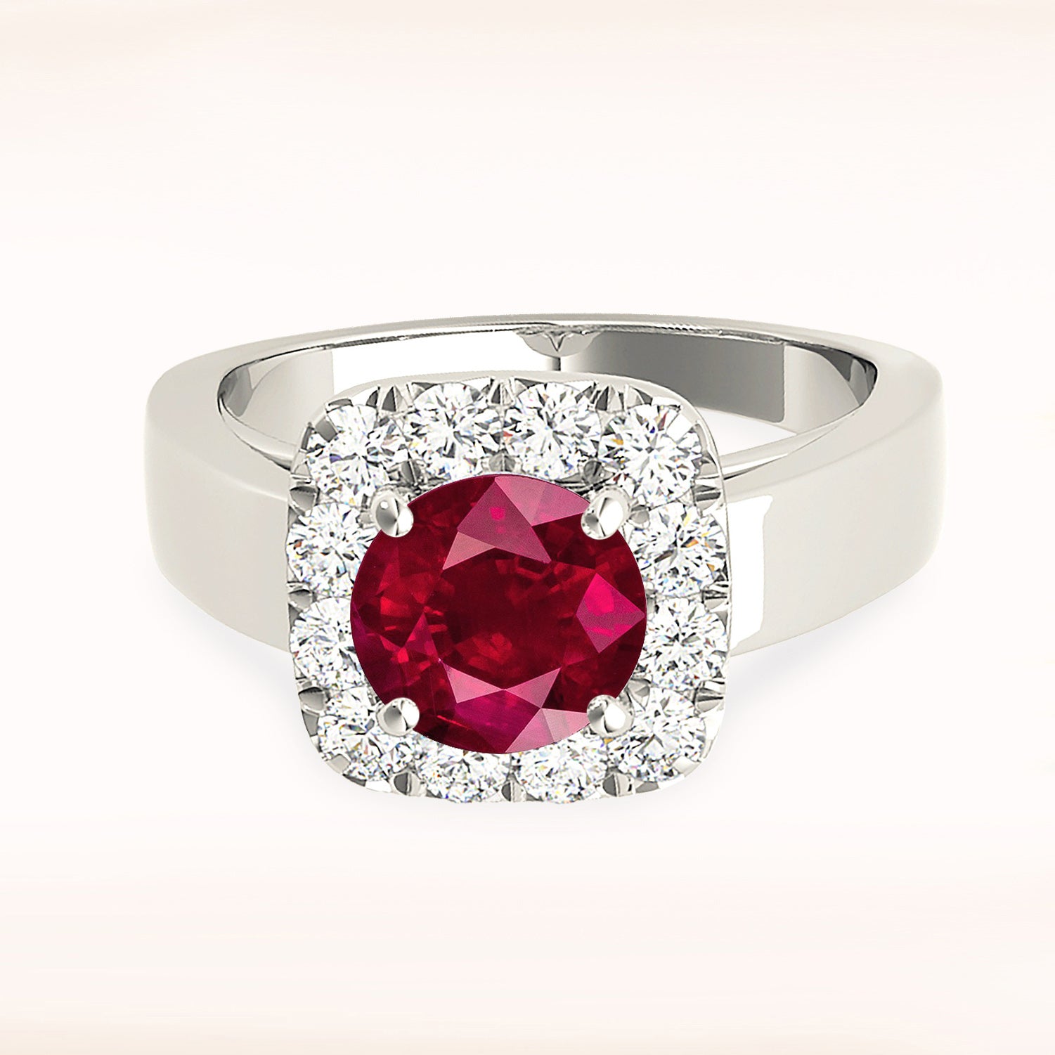 2.35 ct. Genuine Ruby Ring With 0.50 ctw. Diamond Cushion Halo and Solid Gold Solitaire Band-VIRABYANI