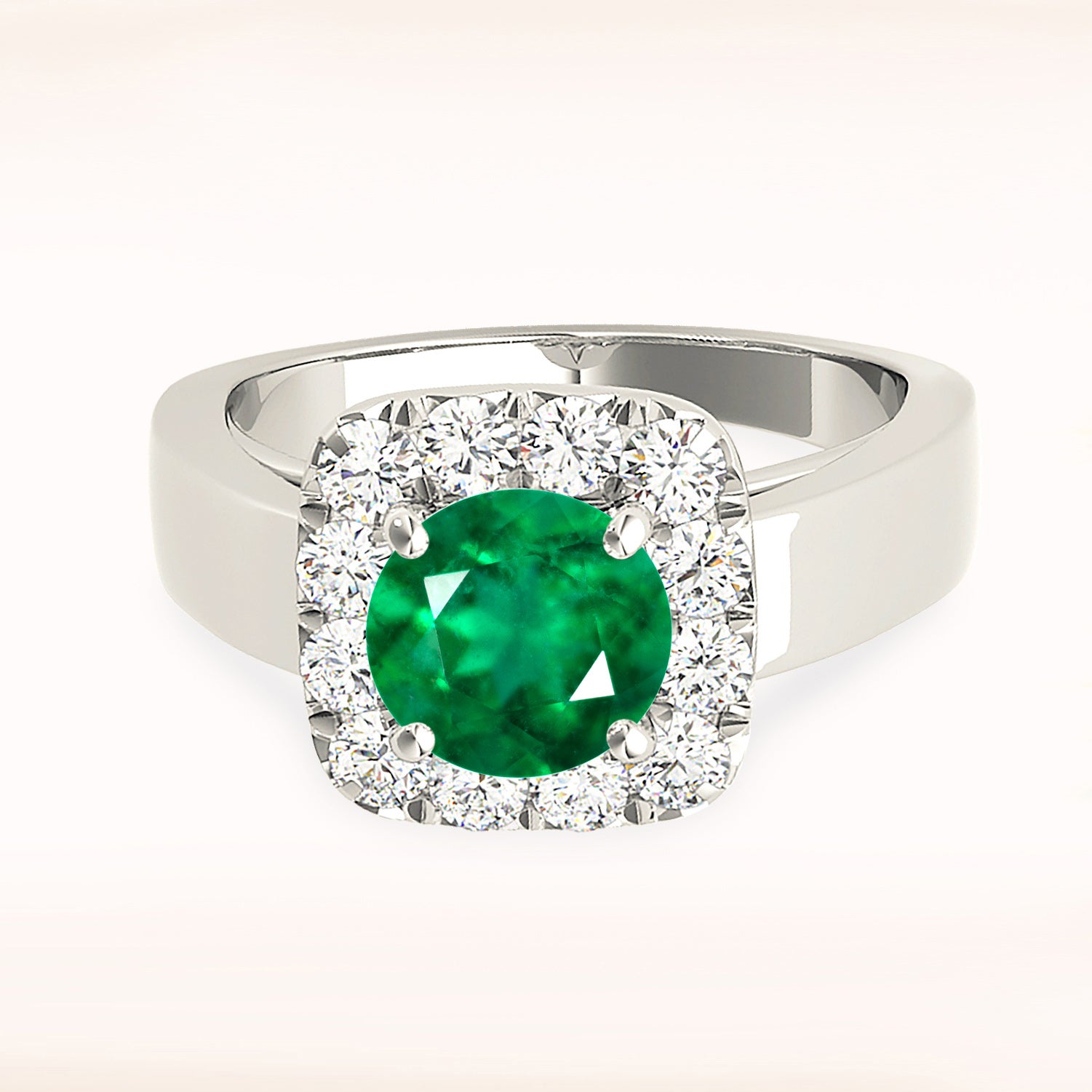 2.00 ct. Genuine Emerald Ring with 0.50 ctw. Diamond Halo,Flower Basket with Plain Band-VIRABYANI