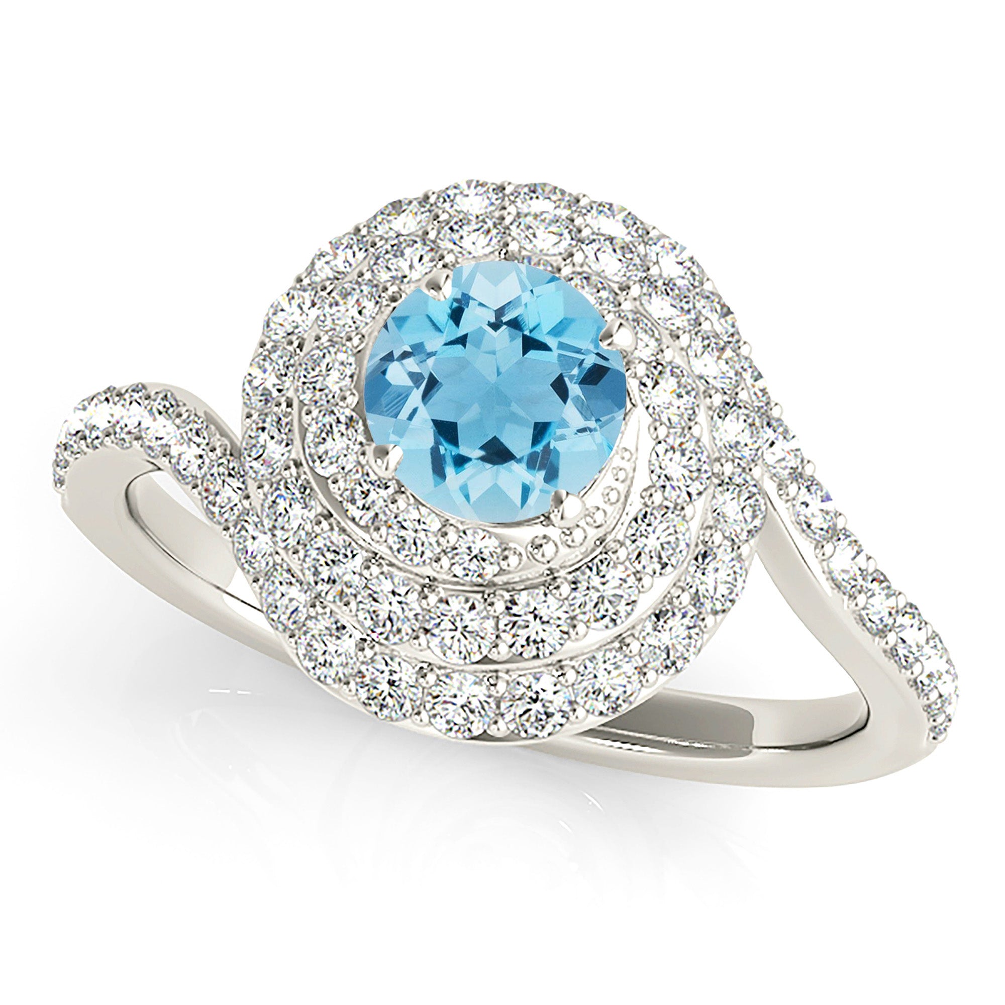 0.83 ct. Genuine Aquamarine Ring With 0.65 ctw. Diamond Triple Row Wrap Around Halo, Delicate Diamond Band | Round Blue Aquamarine Halo Ring-VIRABYANI
