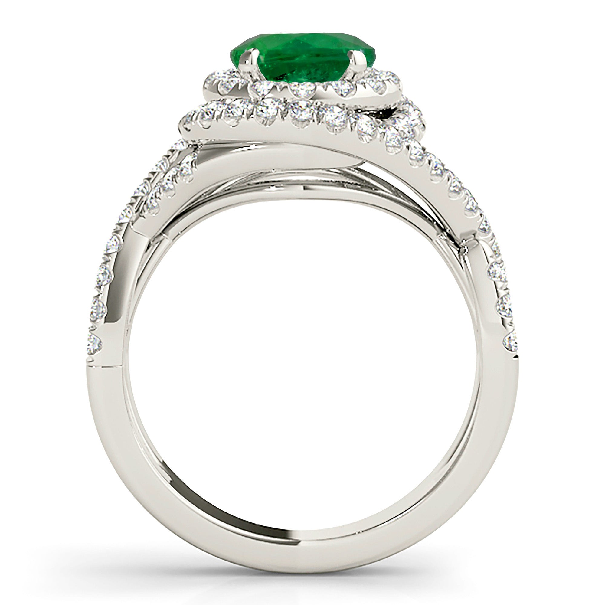 1.14 ct. Genuine Emerald Ring With 0.70 ctw. Diamond Swirl Halo and Twist Diamond Band-VIRABYANI
