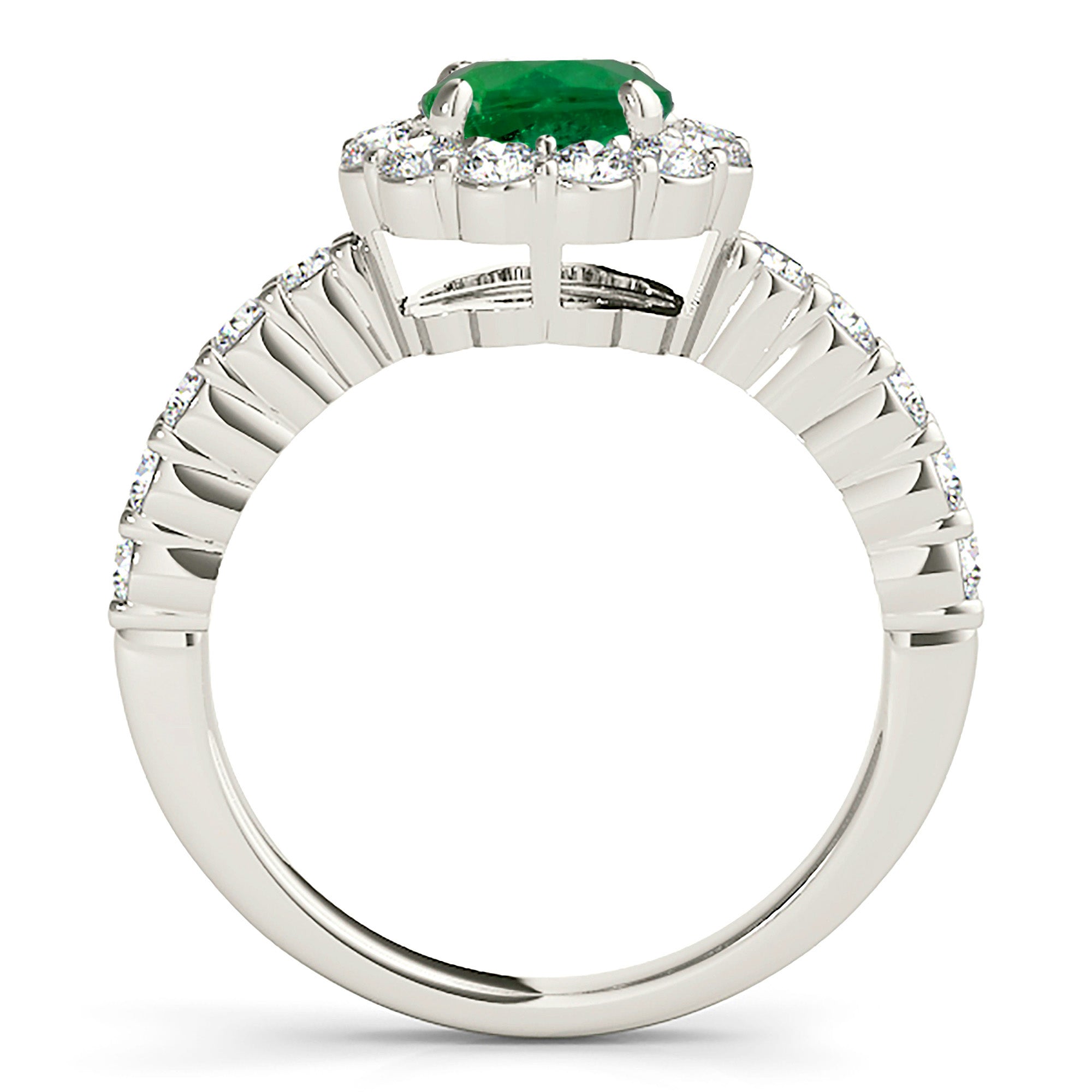 1.14 ct. Genuine Emerald Ring With 0.70 ctw. Diamond Halo And Scalloped Diamond Band-VIRABYANI