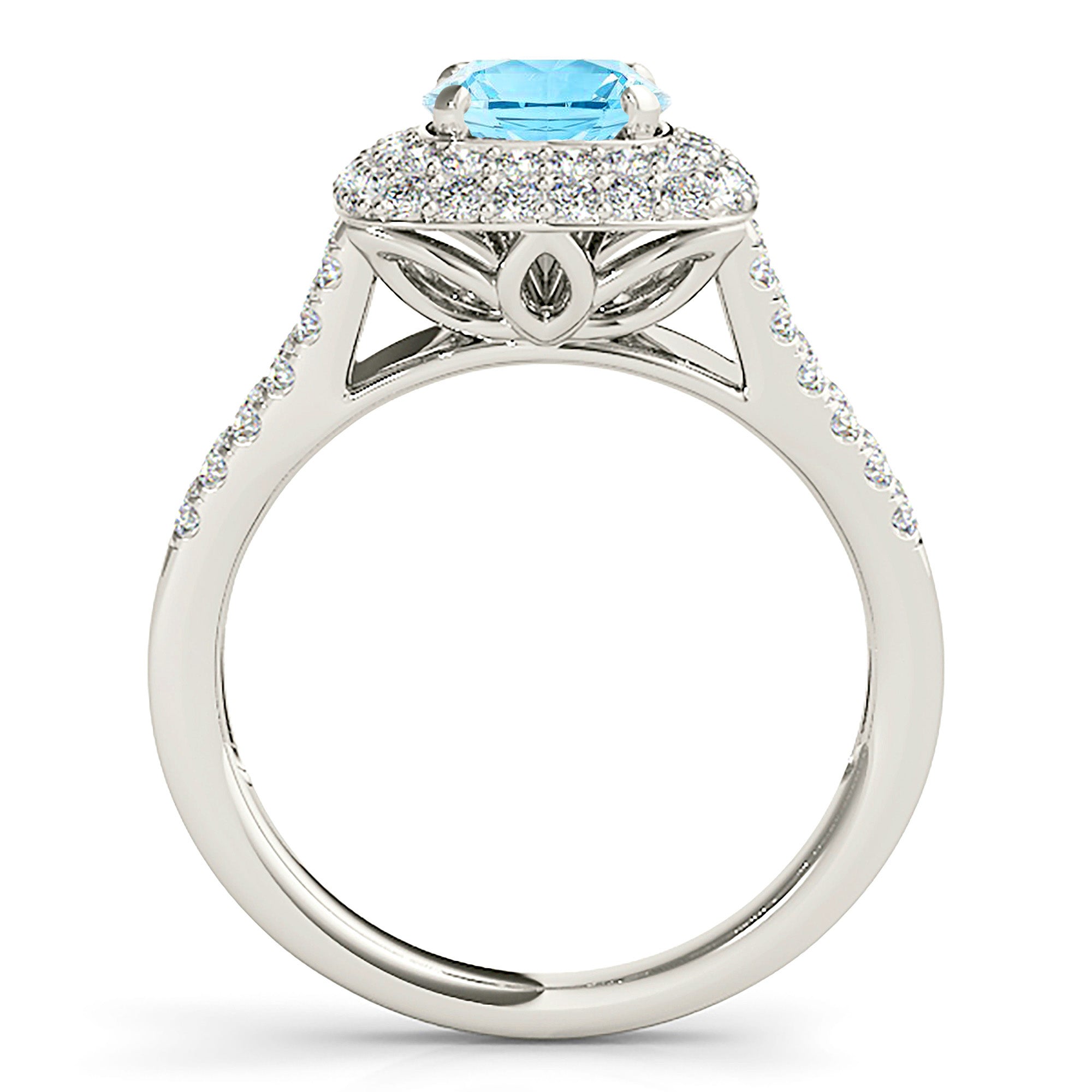 1.10 ct. Genuine Aquamarine Ring With 0.70 ctw. Diamond Cushion Halo And Split Diamond Band | Round Blue Aquamarine Halo Ring-in 14K/18K White, Yellow, Rose Gold and Platinum - Christmas Jewelry Gift -VIRABYANI