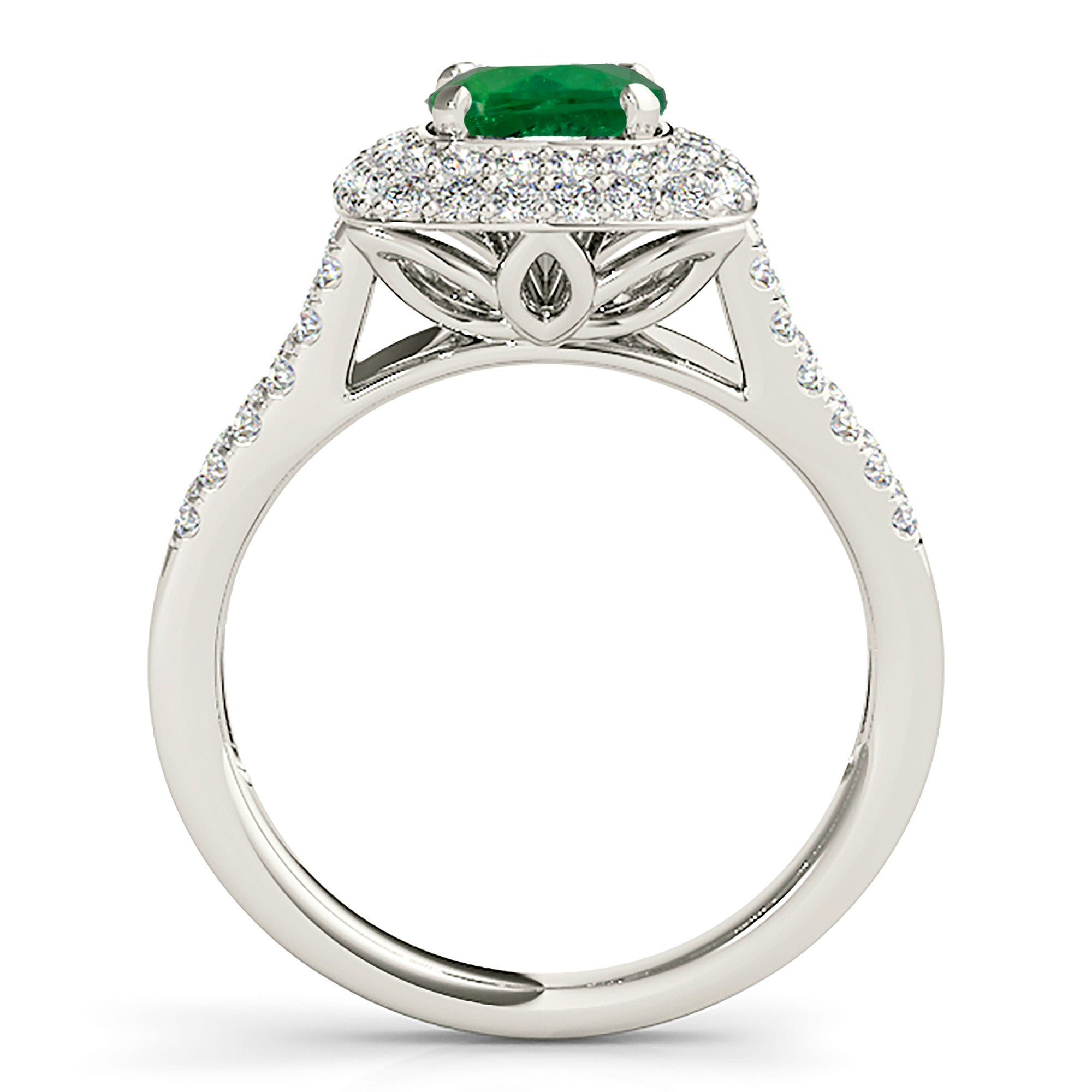 1.14 ct. Genuine Emerald Ring With 0.70 ctw. Double Row Diamond Halo,Wide Split Diamond Band-VIRABYANI