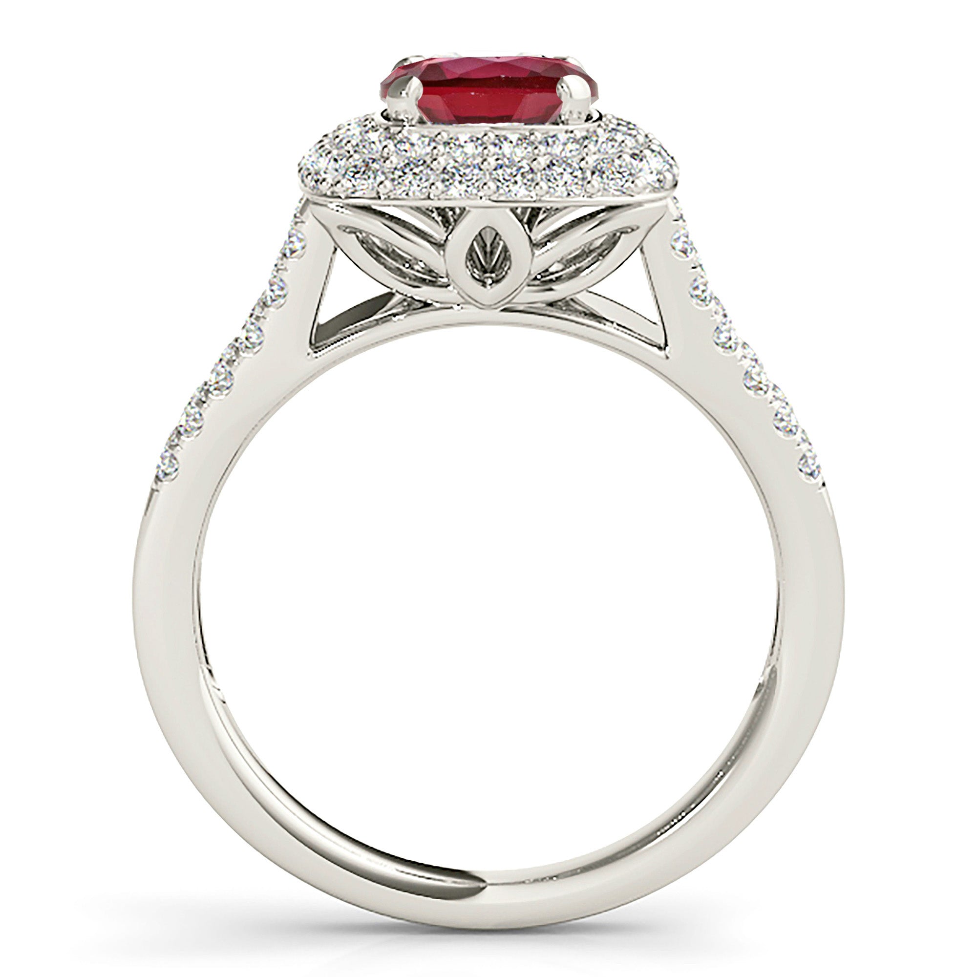 1.35 ct. Genuine Ruby Ring with 0.70 ctw. Diamond Double Row Halo And Split V Diamond Shank-VIRABYANI