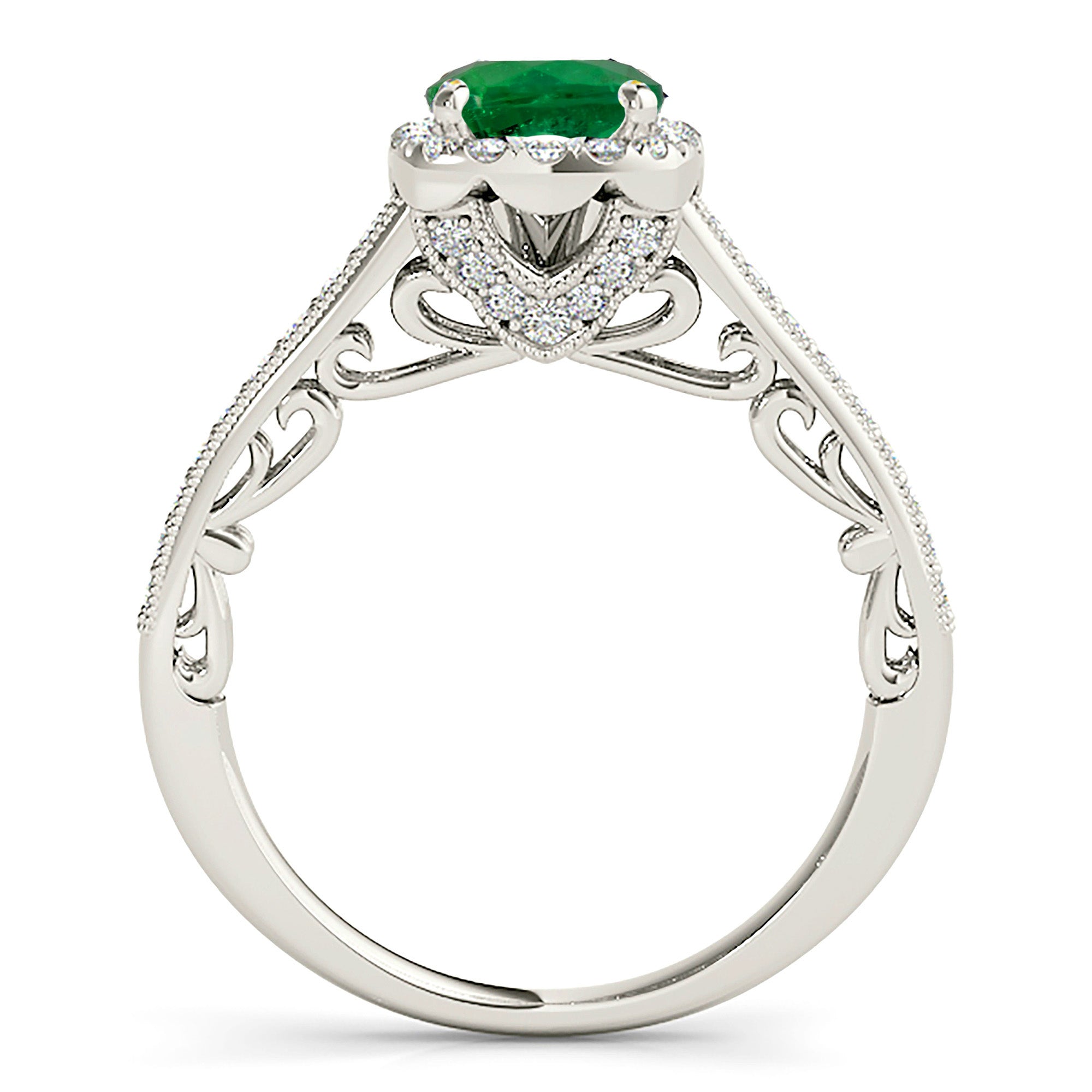 1.75 ct. Genuine Emerald Halo Ring With 0.35 ctw. Accent Diamonds,Milgrain Design-VIRABYANI