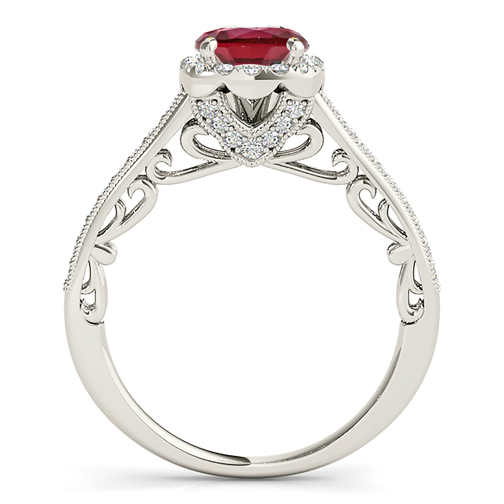 1.79 ct. Genuine Ruby Ring With 0.35 ctw. Diamond Cushion Halo And Milgrain Diamond Band, Filigree Design-in 14K/18K White, Yellow, Rose Gold and Platinum - Christmas Jewelry Gift -VIRABYANI