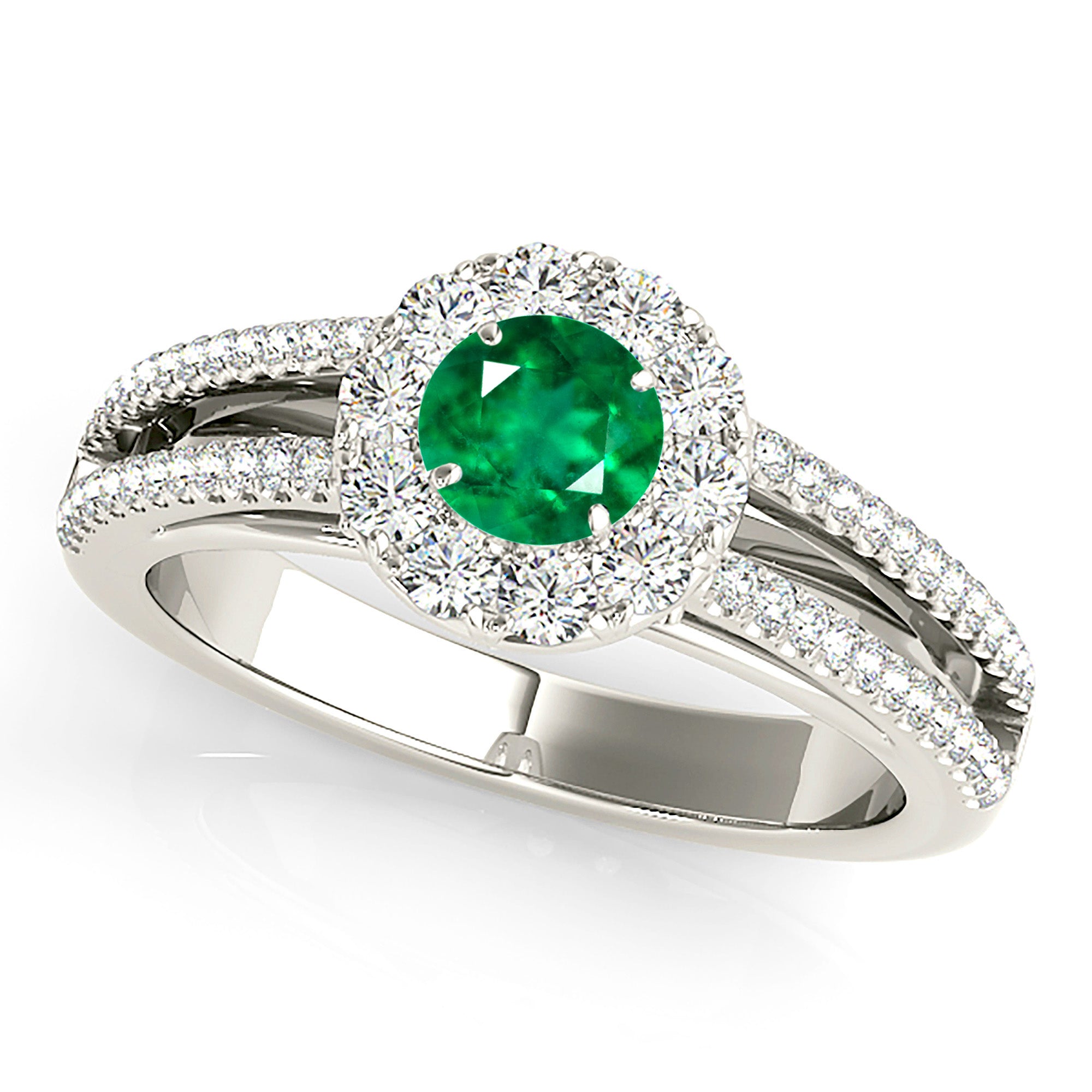 0.83 ct. Genuine Emerald Ring With 0.50 ctw. Diamond Halo And Split Band-in 14K/18K White, Yellow, Rose Gold and Platinum - Christmas Jewelry Gift -VIRABYANI