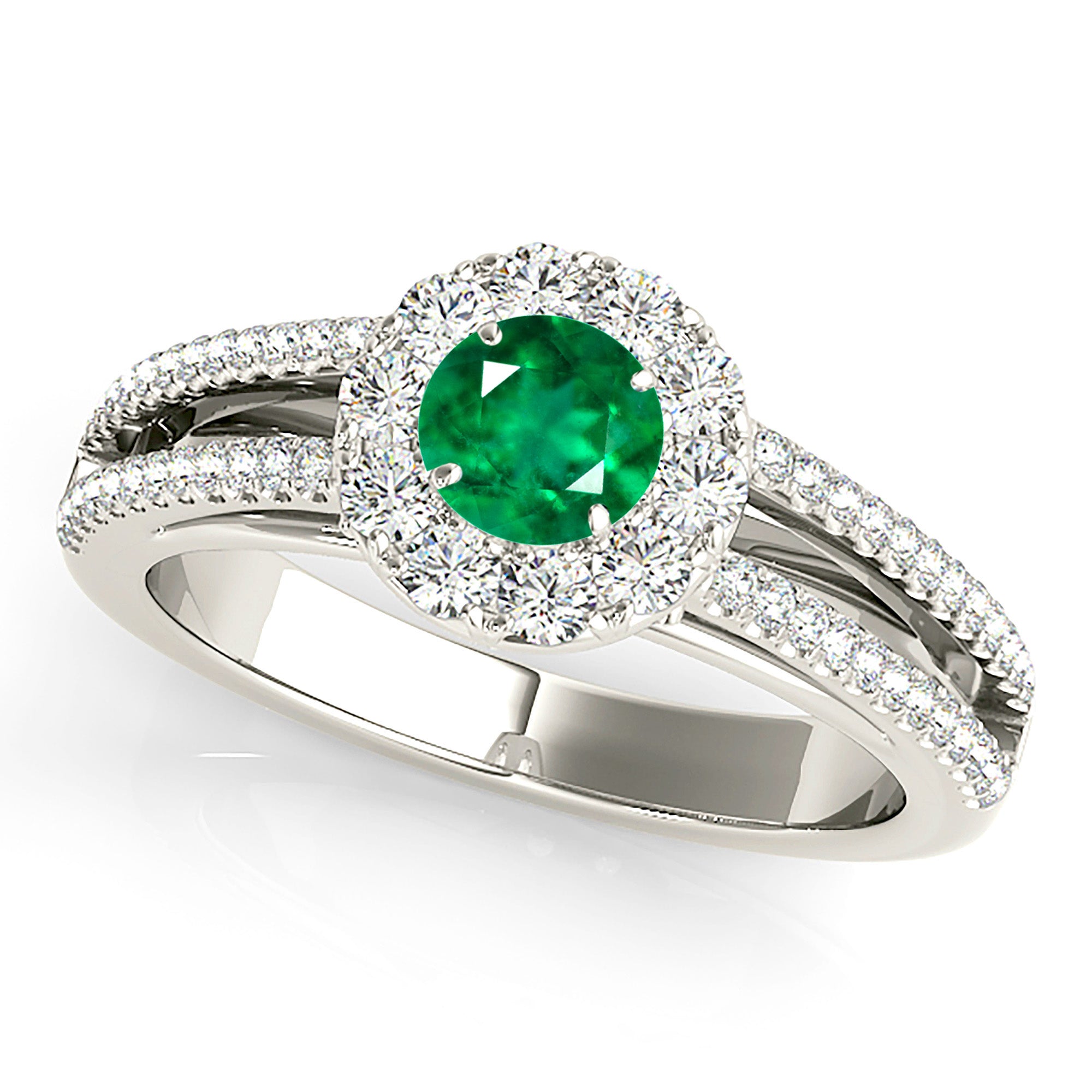 0.83 ct. Genuine Emerald Ring With 0.50 ctw. Diamond Halo And Split Band-VIRABYANI