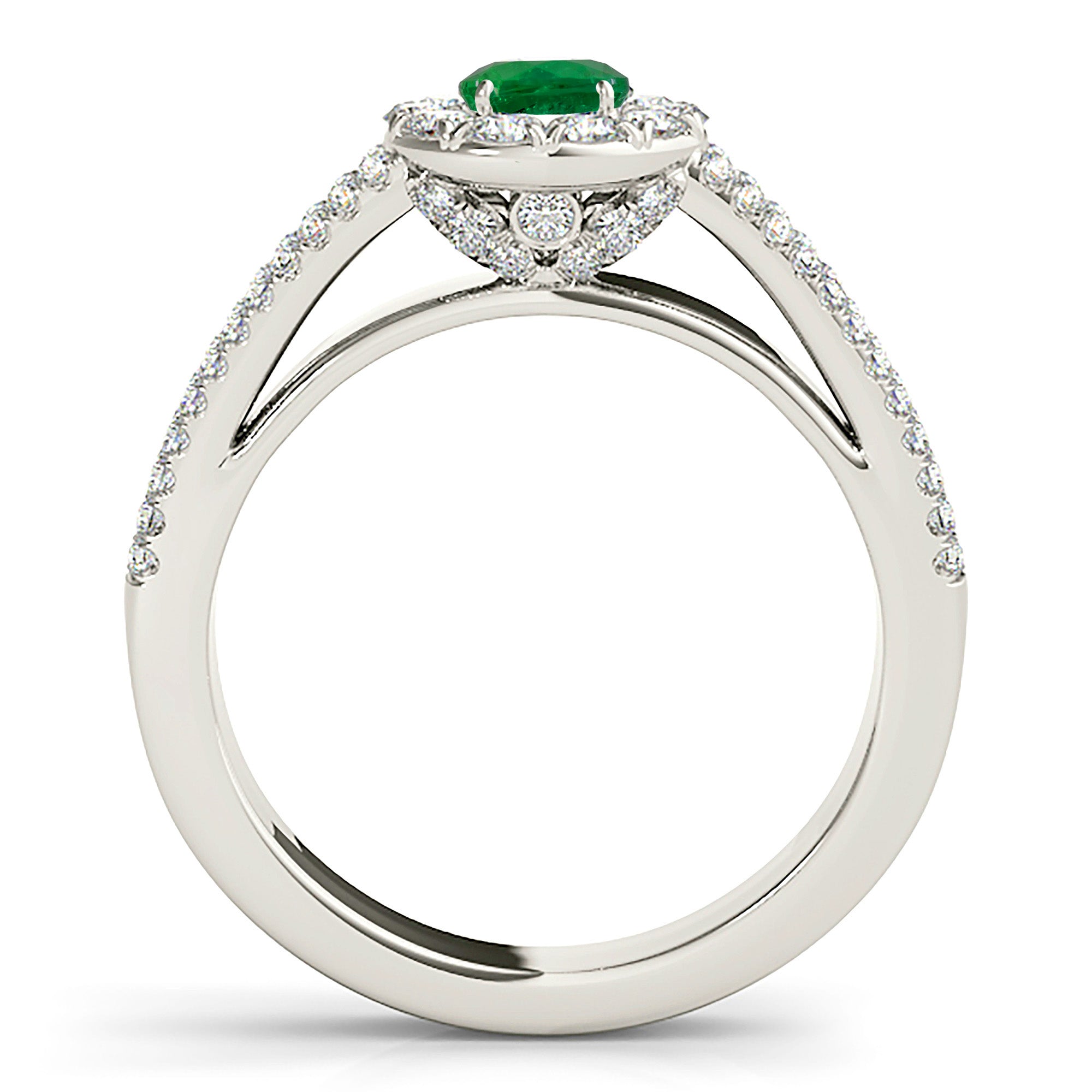 0.83 ct. Genuine Emerald Ring With 0.50 ctw. Diamond Halo And Split Band-VIRABYANI