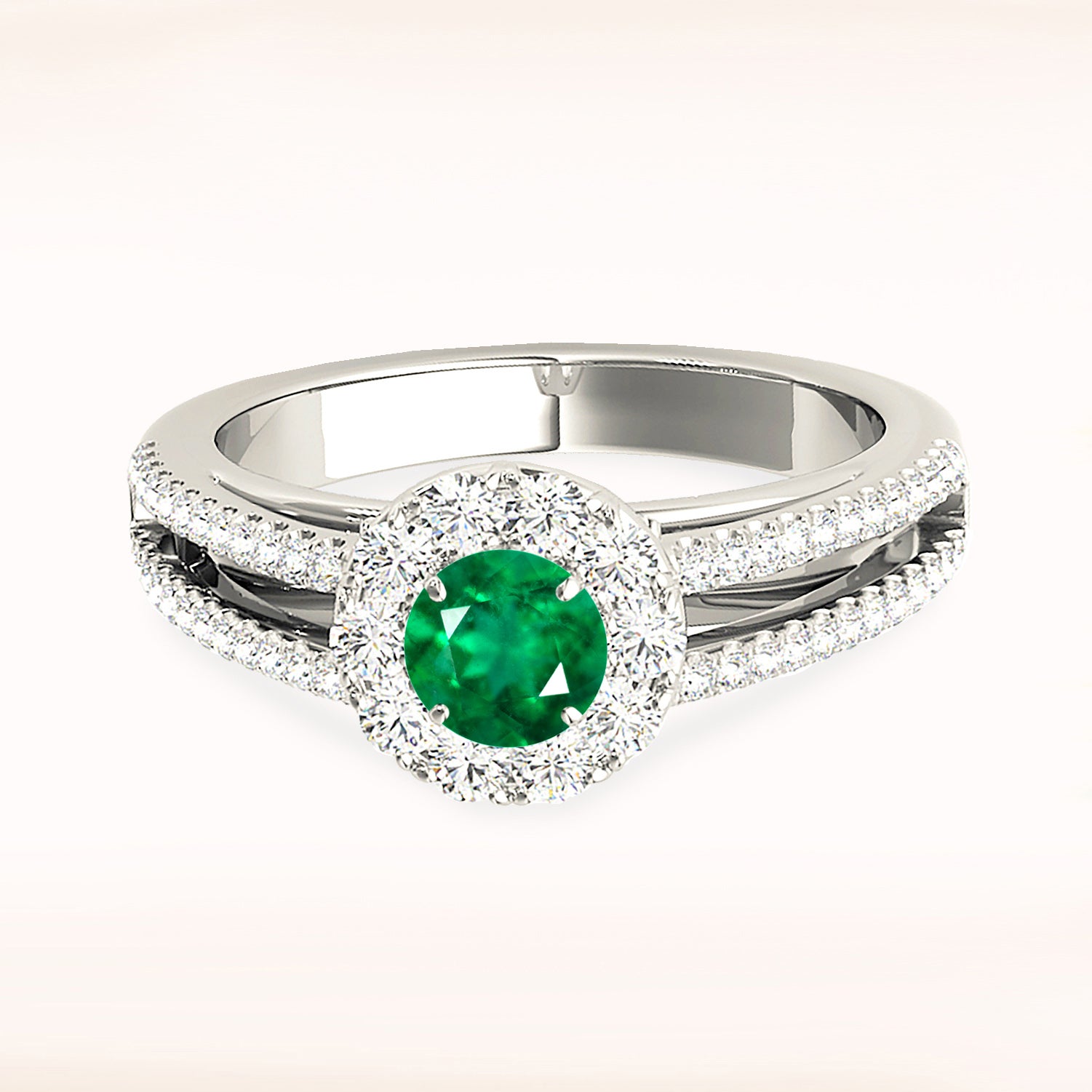 0.83 ct. Genuine Emerald Ring With 0.50 ctw. Diamond Halo And Split Band-VIRABYANI