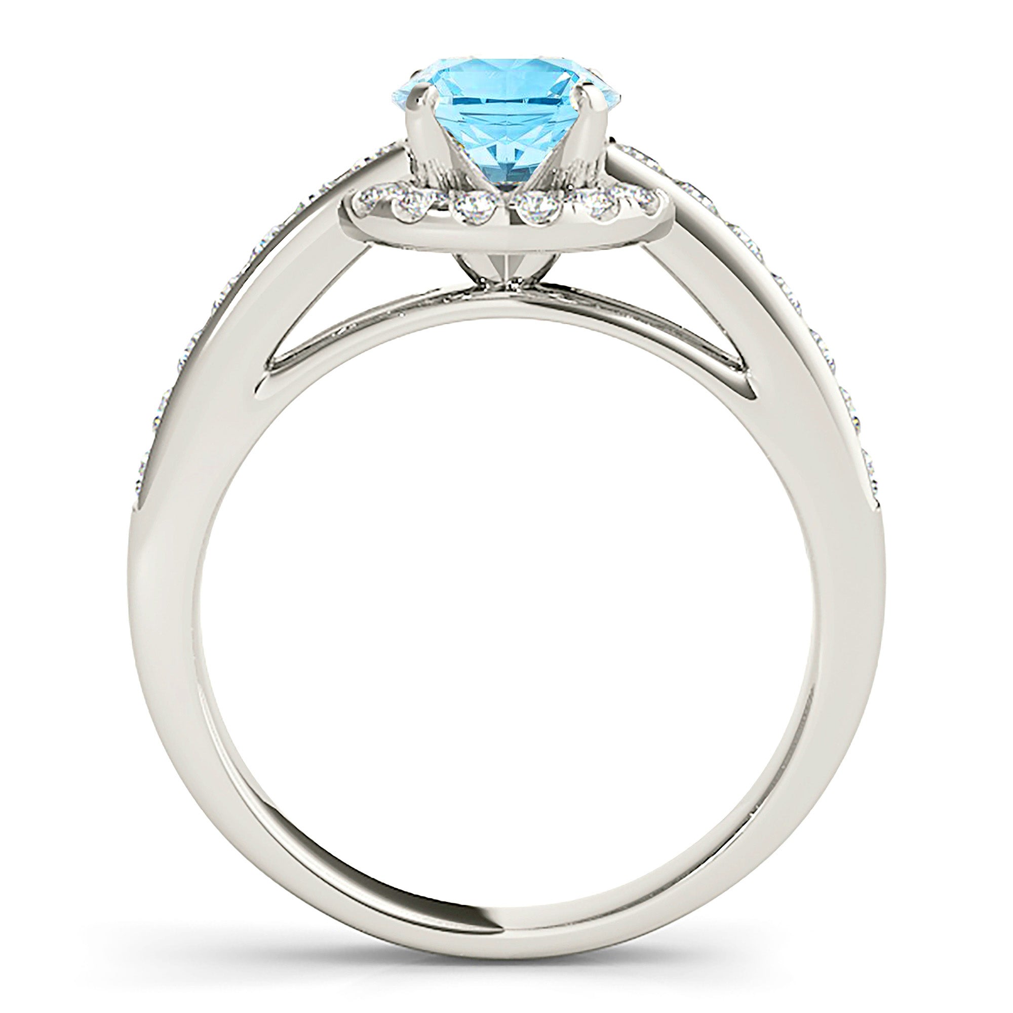 1.75 ct. Genuine Aquamarine Ring With 0.40 ctw. Diamond Halo and Delicate Diamond Band | Round Blue Aquamarine Halo Ring-VIRABYANI