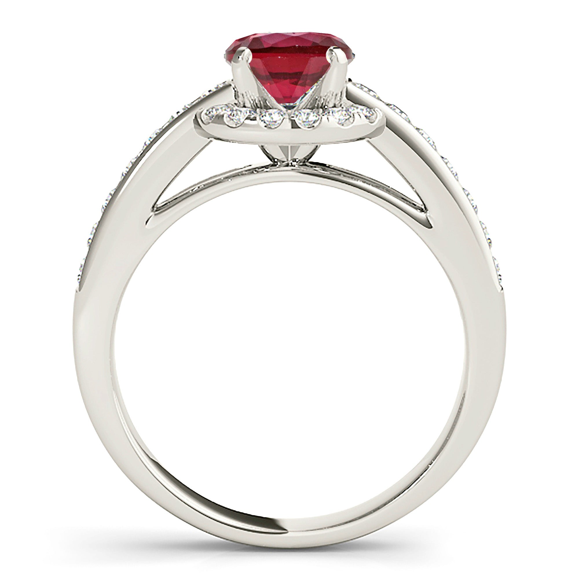 1.79 ct. Genuine Ruby Ring With 0.40 ctw. Diamond Underneath Halo And Thin Diamond Band-VIRABYANI