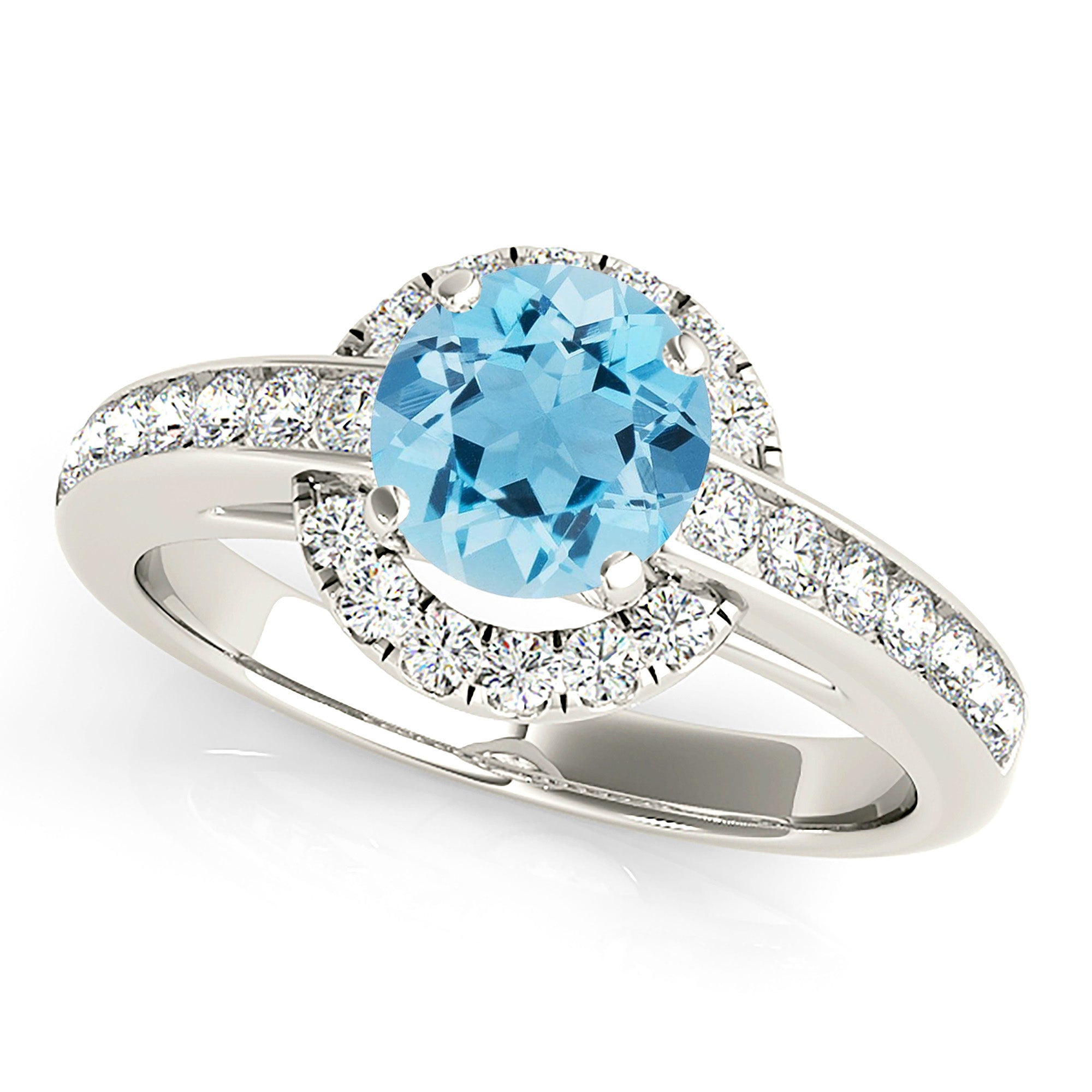 1.75 ct. Genuine Aquamarine Ring With 0.40 ctw. Diamond Halo and Delicate Diamond Band | Round Blue Aquamarine Halo Ring-VIRABYANI