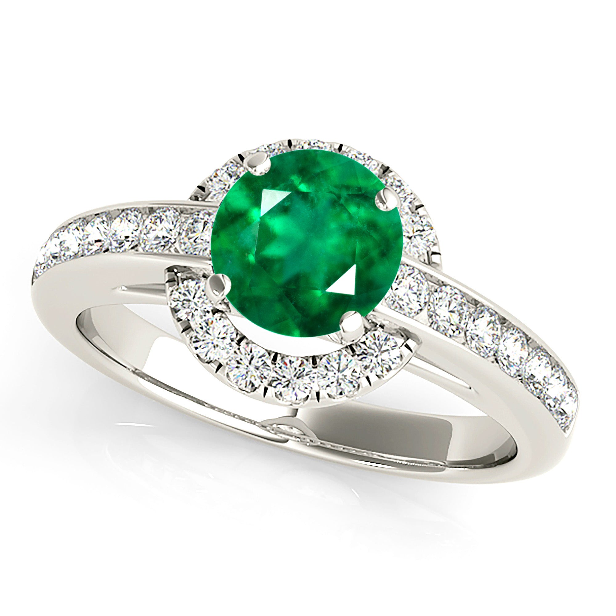 1.75 ct. Genuine Emerald Ring With 0.40 ctw. Diamond Halo, Channel Set Diamond Band-VIRABYANI