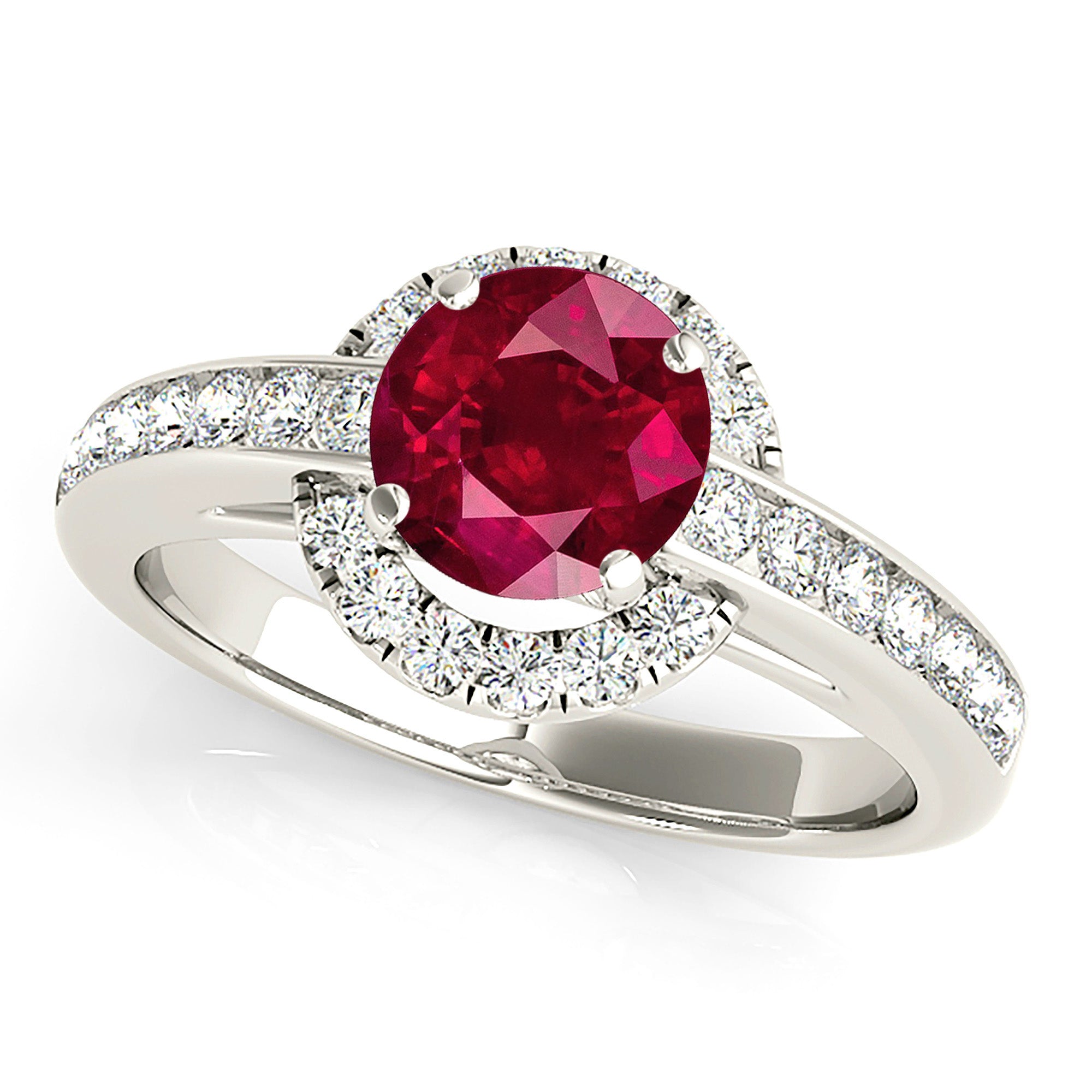 1.79 ct. Genuine Ruby Ring With 0.40 ctw. Diamond Underneath Halo And Thin Diamond Band-VIRABYANI