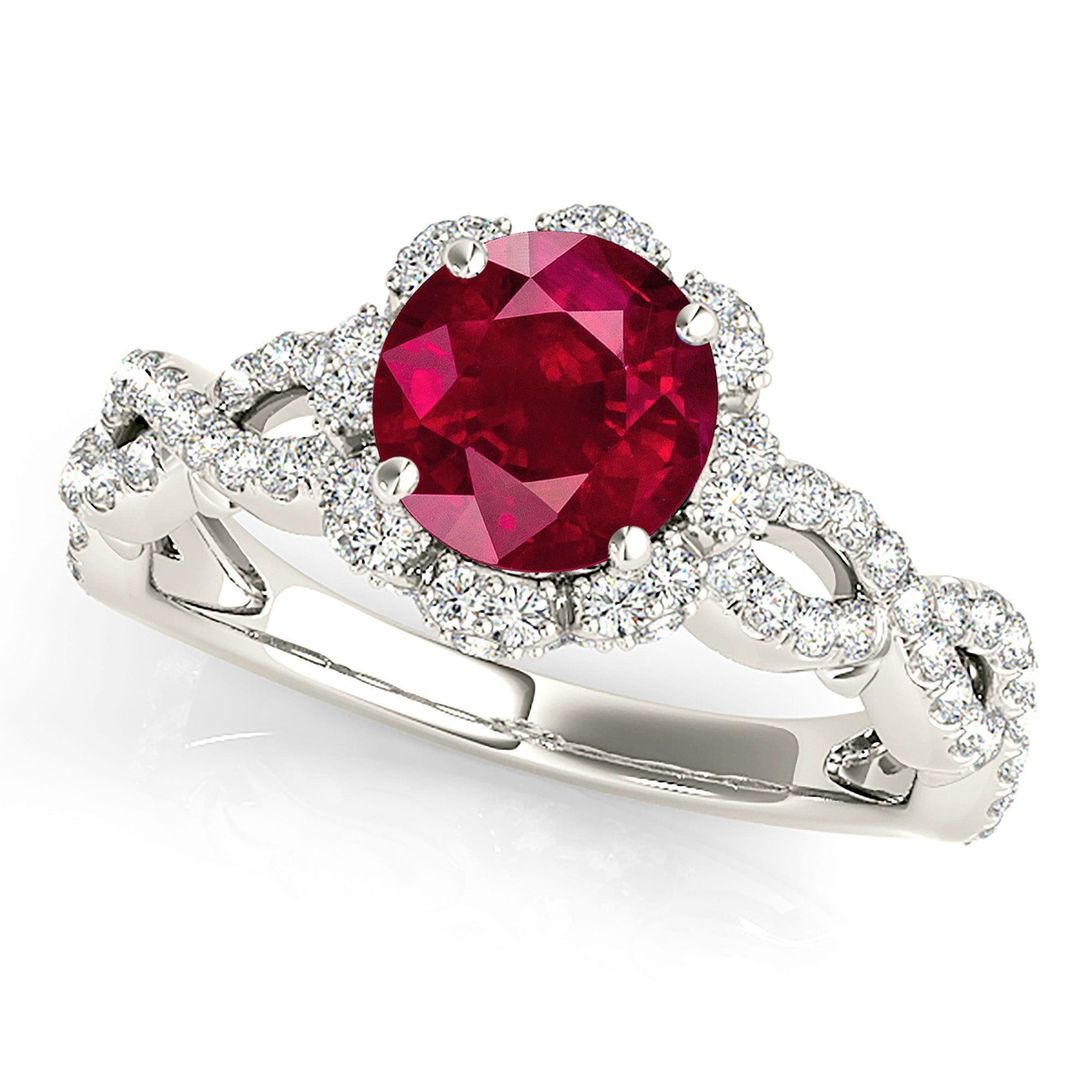 1.35 ct. Genuine Ruby Ring With 0.70 ctw. Diamond Floral Halo And Open Braid Diamond Band-in 14K/18K White, Yellow, Rose Gold and Platinum - Christmas Jewelry Gift -VIRABYANI