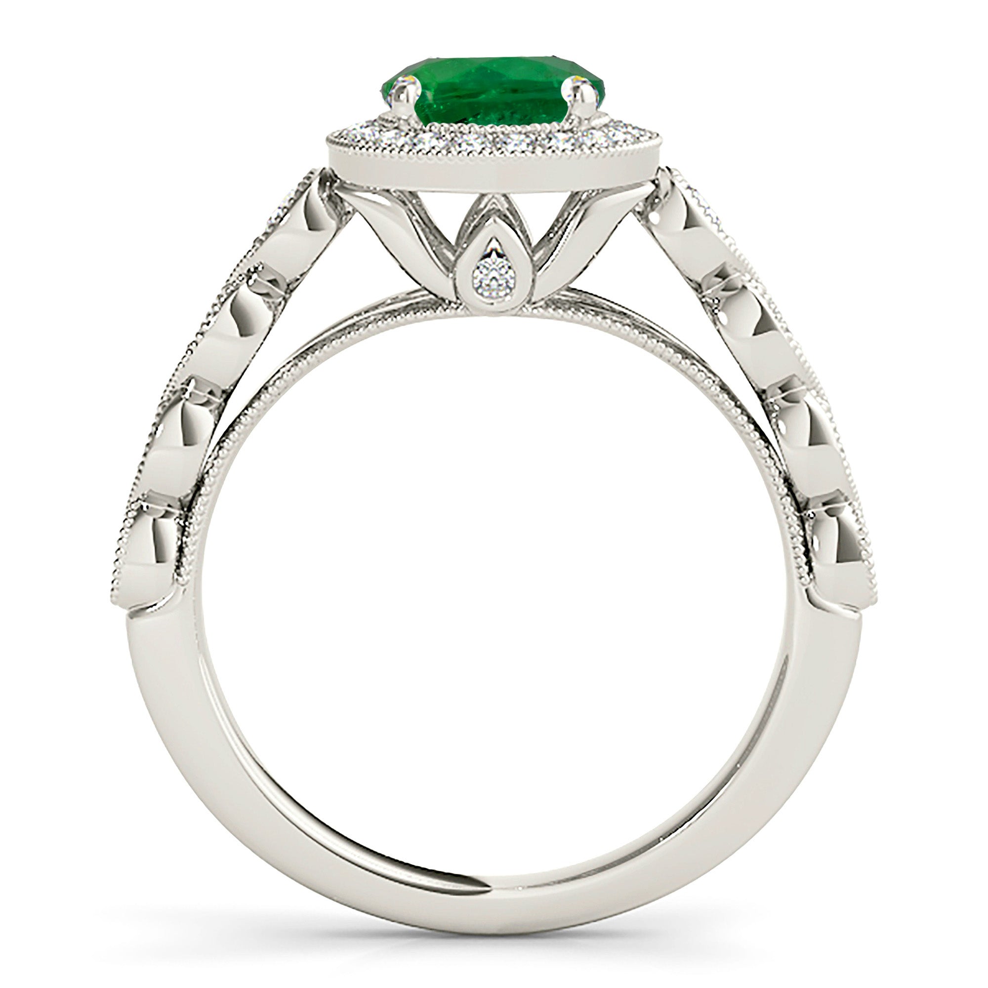 1.14 ct. Genuine Emerald Ring With 0.35 ctw. Diamond Halo And Swirl Infinite Diamond Band-VIRABYANI