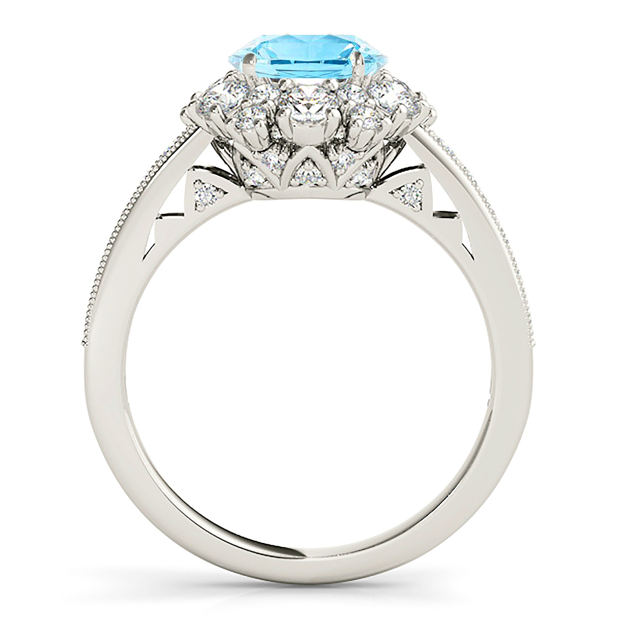 1.75 ct. Genuine Aquamarine Ring With 1.00 ctw. Diamond Fancy Halo And delicate Diamond Band,Floral Basket-VIRABYANI