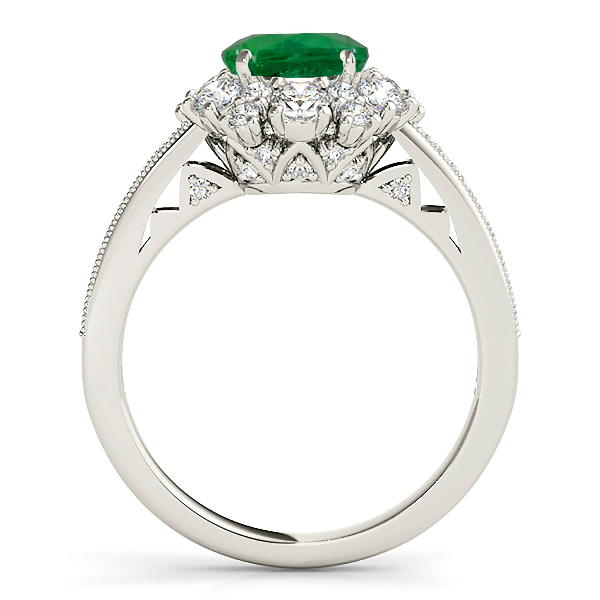 1.75 ct. Genuine Emerald Ring With 1.00 ctw. Diamond Halo and Floral Basket-VIRABYANI