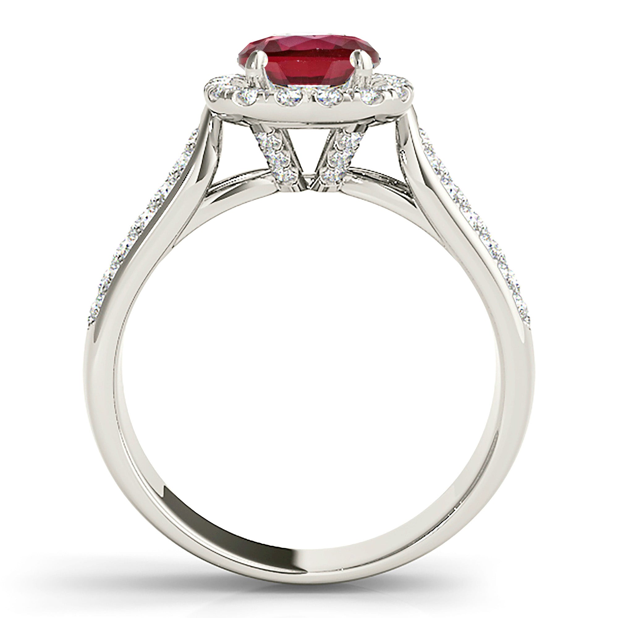 1.35 ct. Genuine Ruby Ring With 0.75 ctw. Diamond Halo And Triple Row Diamond Band-VIRABYANI