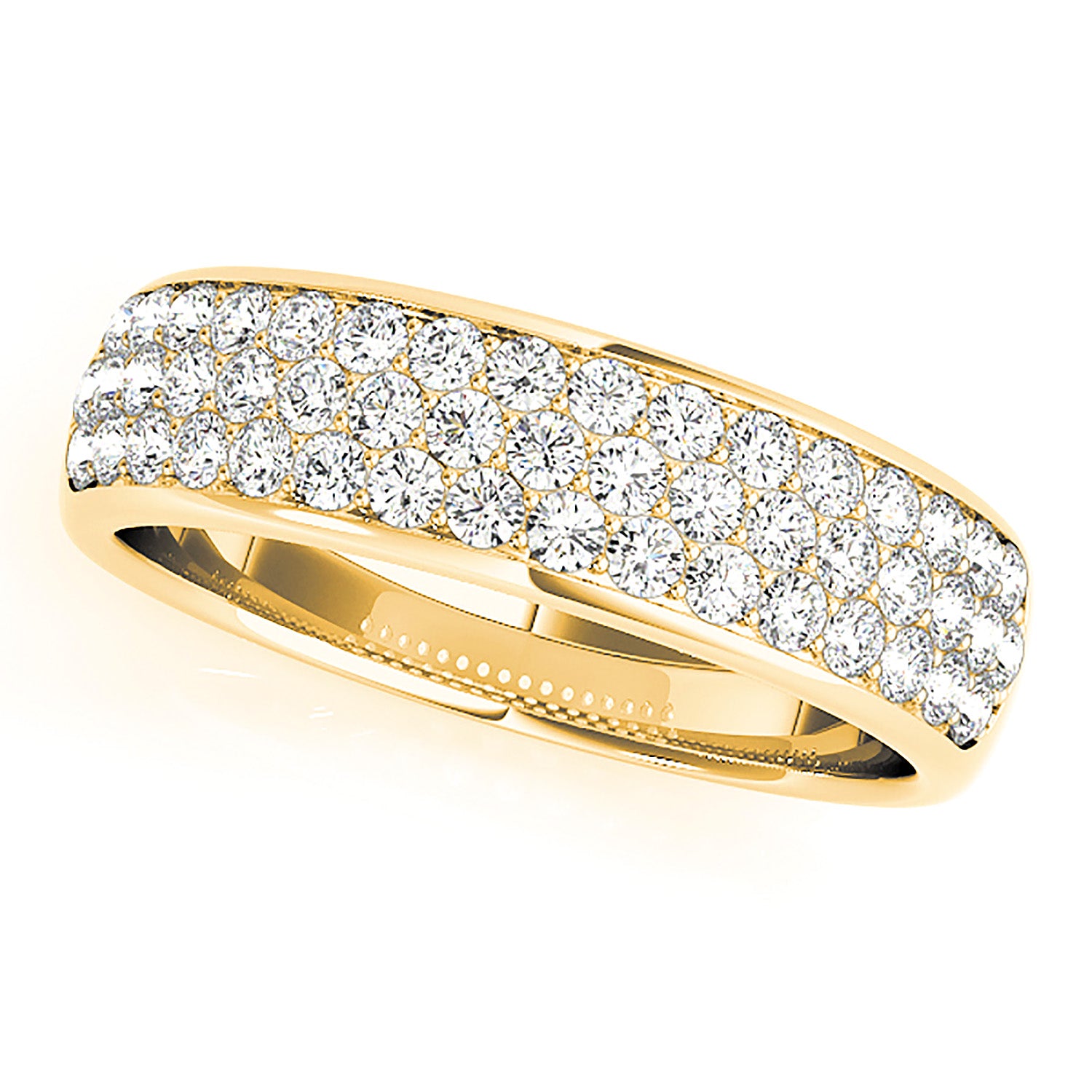 Triple Row Diamond Wedding Band - 14K/18k Solid White Gold / Platinum | Pave Set Diamond Anniversary Ring | Modern Design-in 14K/18K White, Yellow, Rose Gold and Platinum - Christmas Jewelry Gift -VIRABYANI