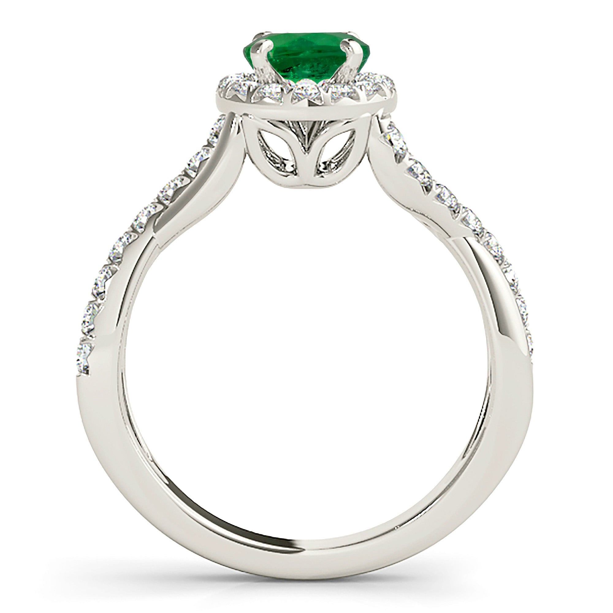 1.00 ct. Genuine Emerald Ring with 0.35 ctw. Diamond Halo And Open Braid Diamond Band-VIRABYANI