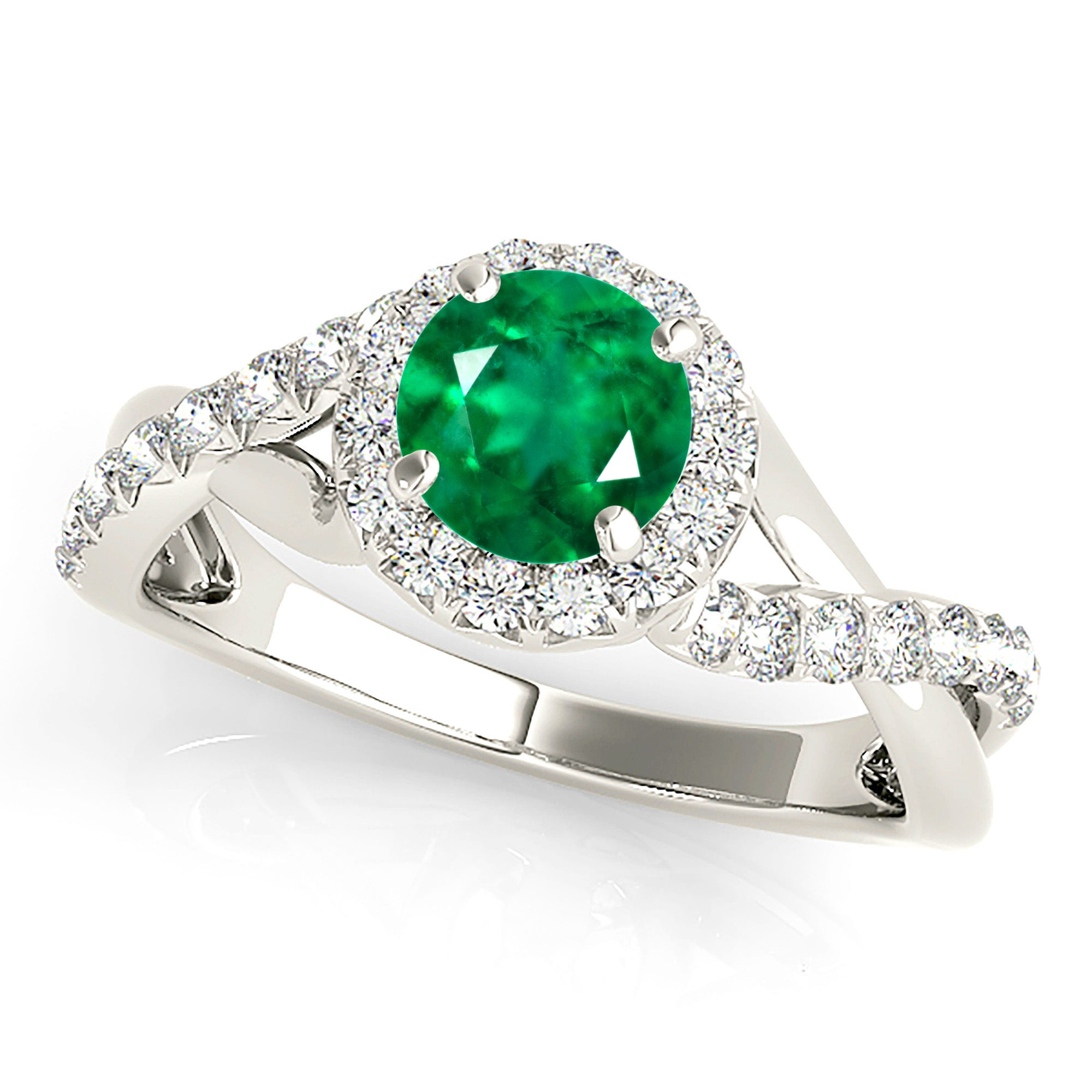 1.00 ct. Genuine Emerald Ring with 0.35 ctw. Diamond Halo And Open Braid Diamond Band-in 14K/18K White, Yellow, Rose Gold and Platinum - Christmas Jewelry Gift -VIRABYANI