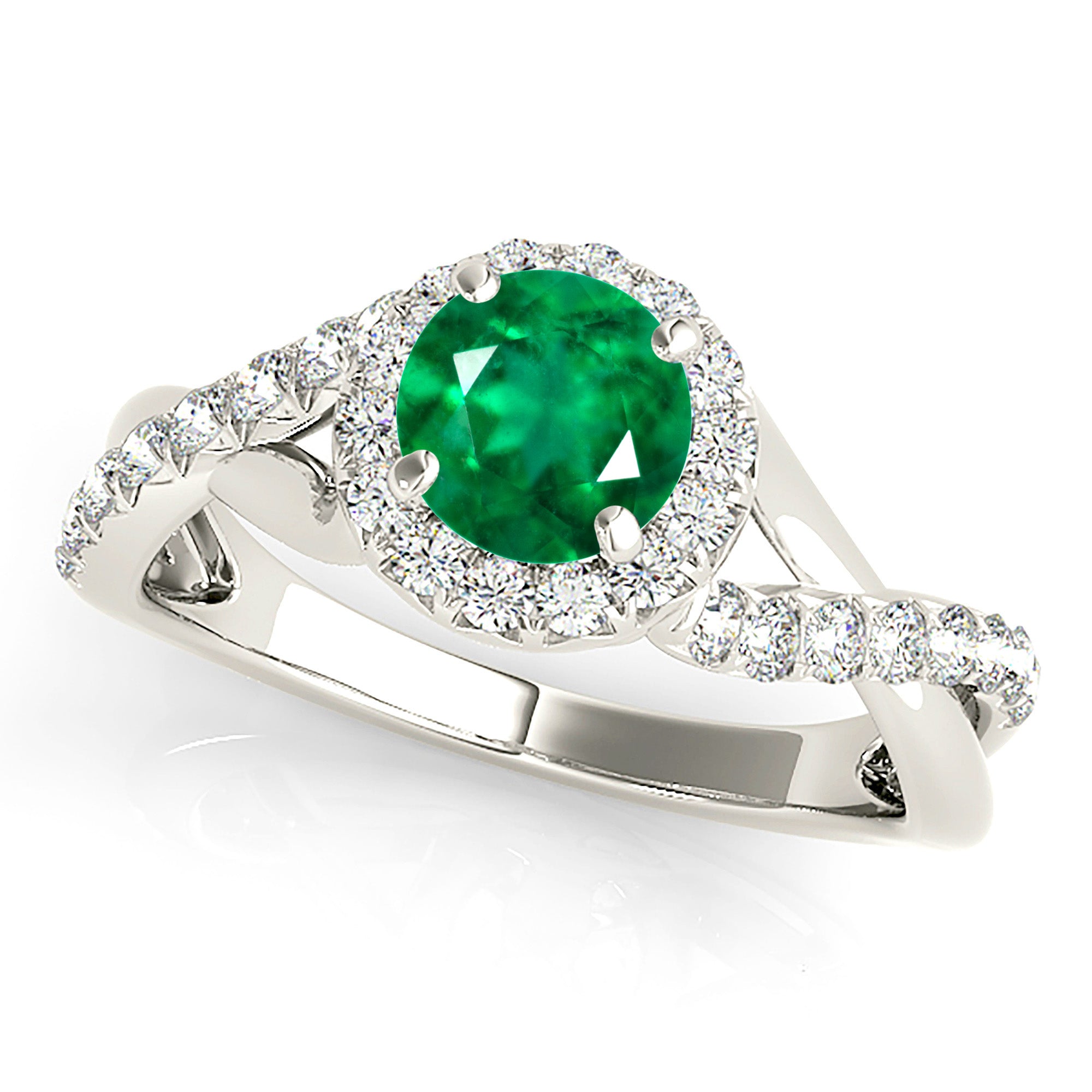 1.00 ct. Genuine Emerald Ring with 0.35 ctw. Diamond Halo And Open Braid Diamond Band-VIRABYANI
