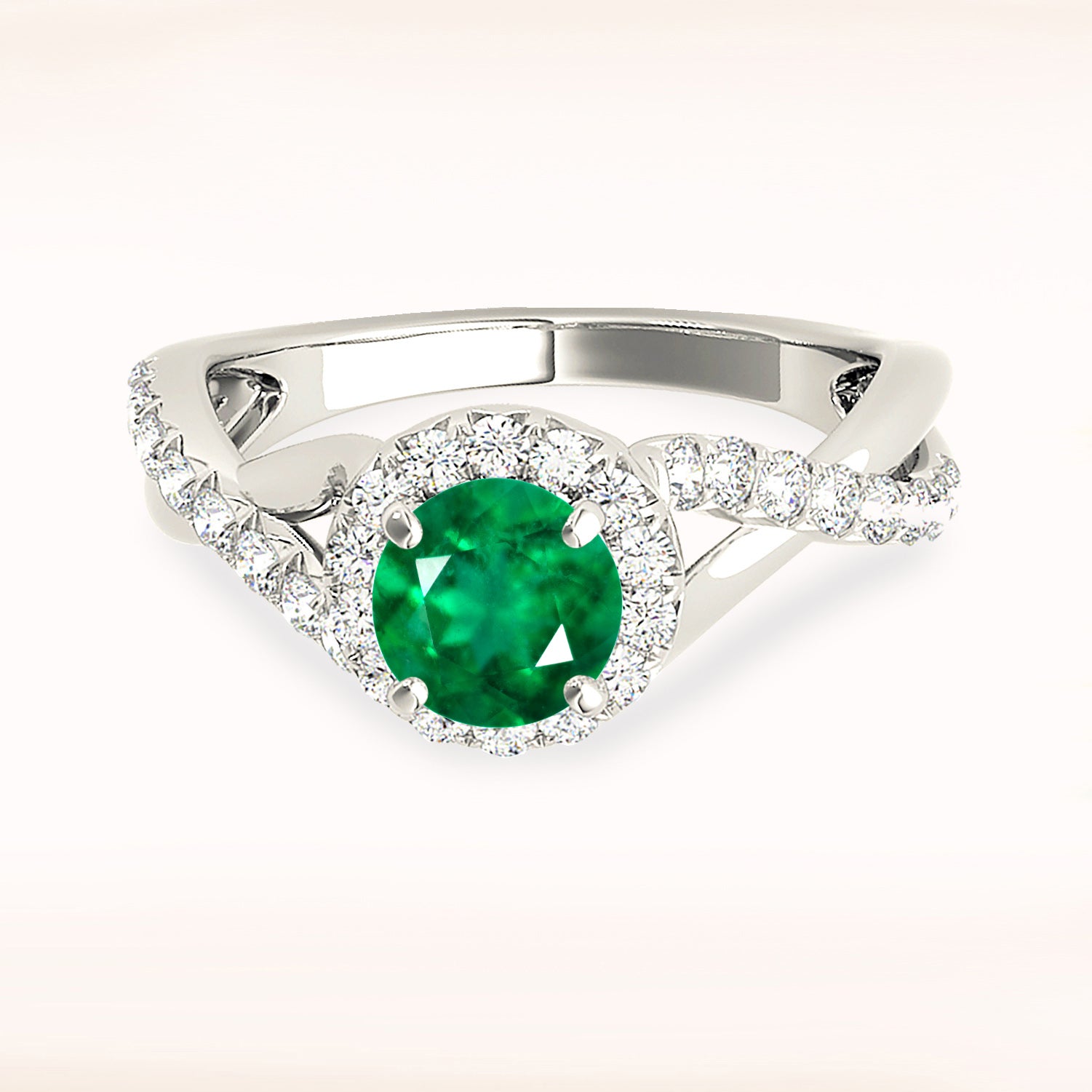 1.00 ct. Genuine Emerald Ring with 0.35 ctw. Diamond Halo And Open Braid Diamond Band-VIRABYANI