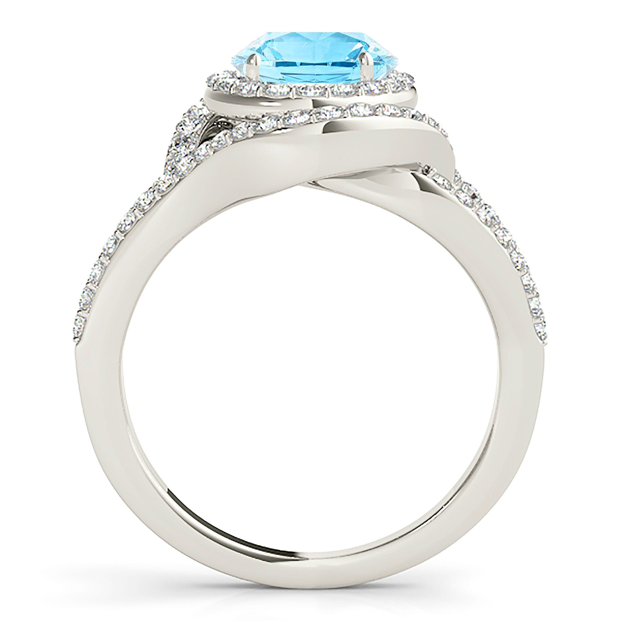 1.75 ct. Genuine Aquamarine Ring With 0.80 ctw. Diamond Wraparound Halo And Split Shank| Round Blue Aquamarine Halo Ring-VIRABYANI